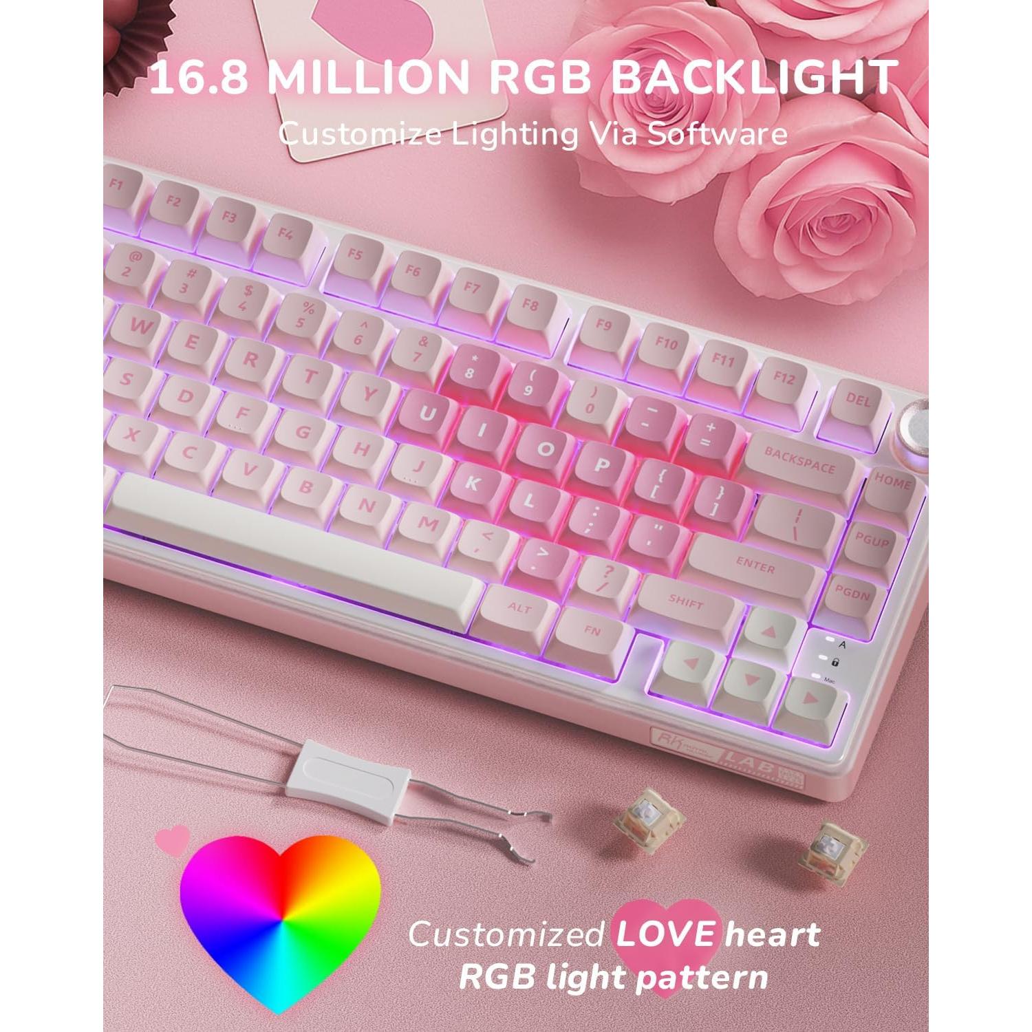 Teclado Mecánico RK Royal Kludge R75 Rosa 75% RGB PBT