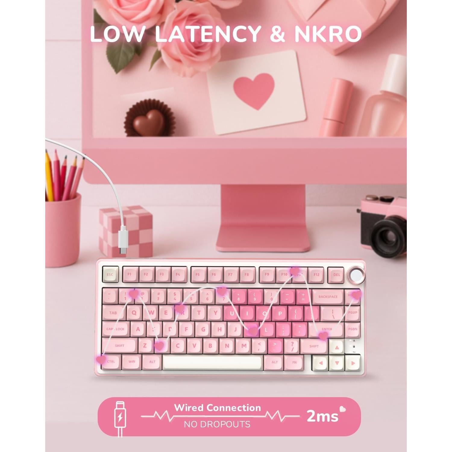 Teclado Mecánico RK Royal Kludge R75 Rosa 75% RGB PBT