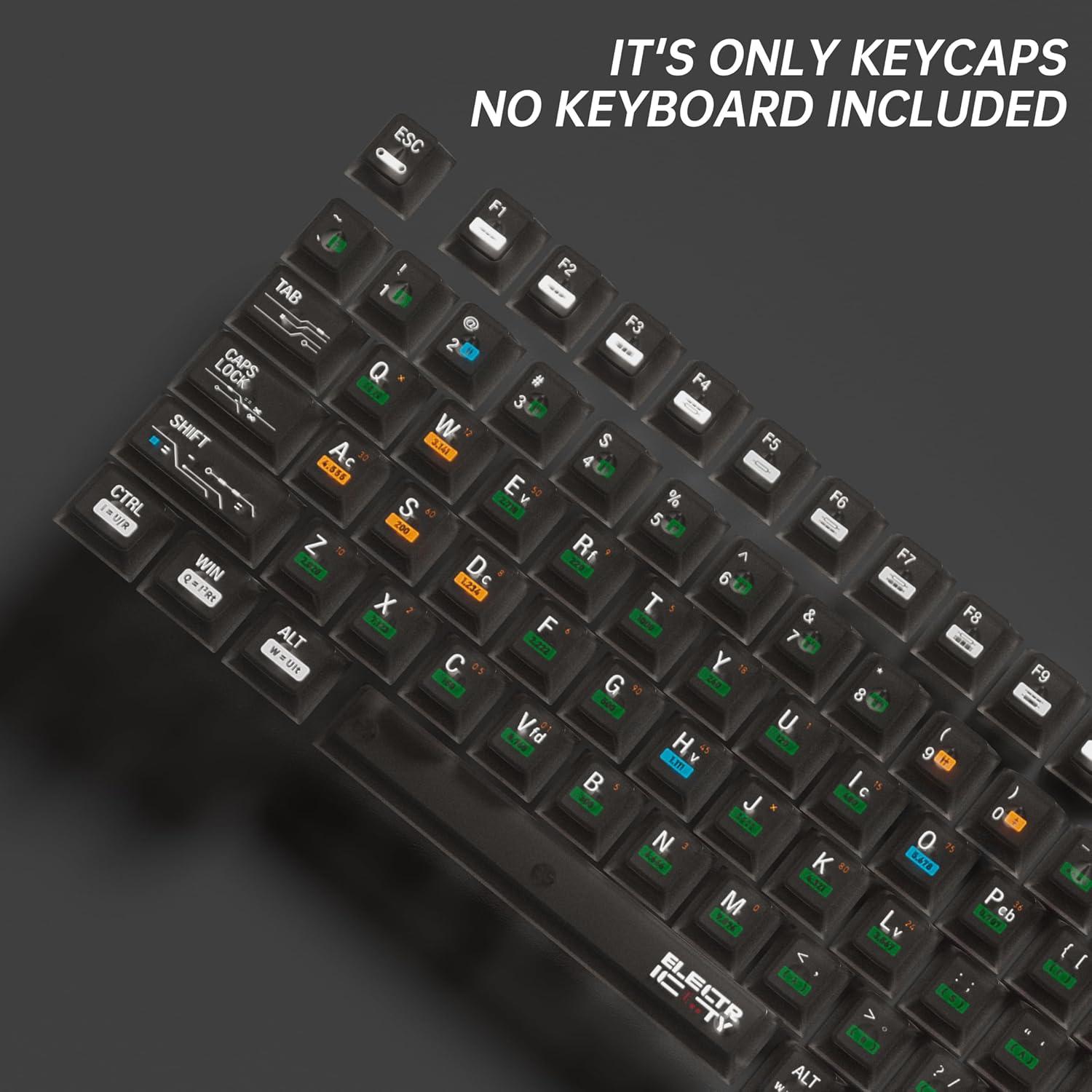 Juego de 115 Teclas Transparentes Negras FunHub para Teclados Mecánicos