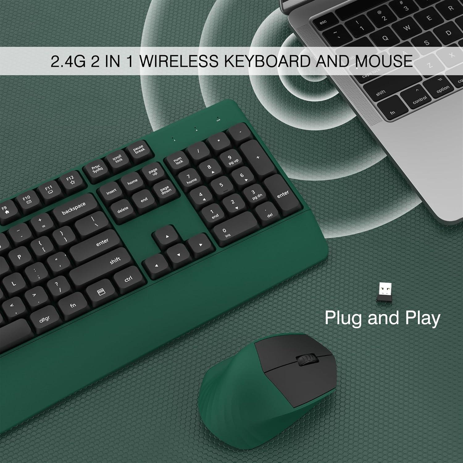 Combo Teclado y Ratón Inalámbrico 2.4GHz Verde - 104 Teclas