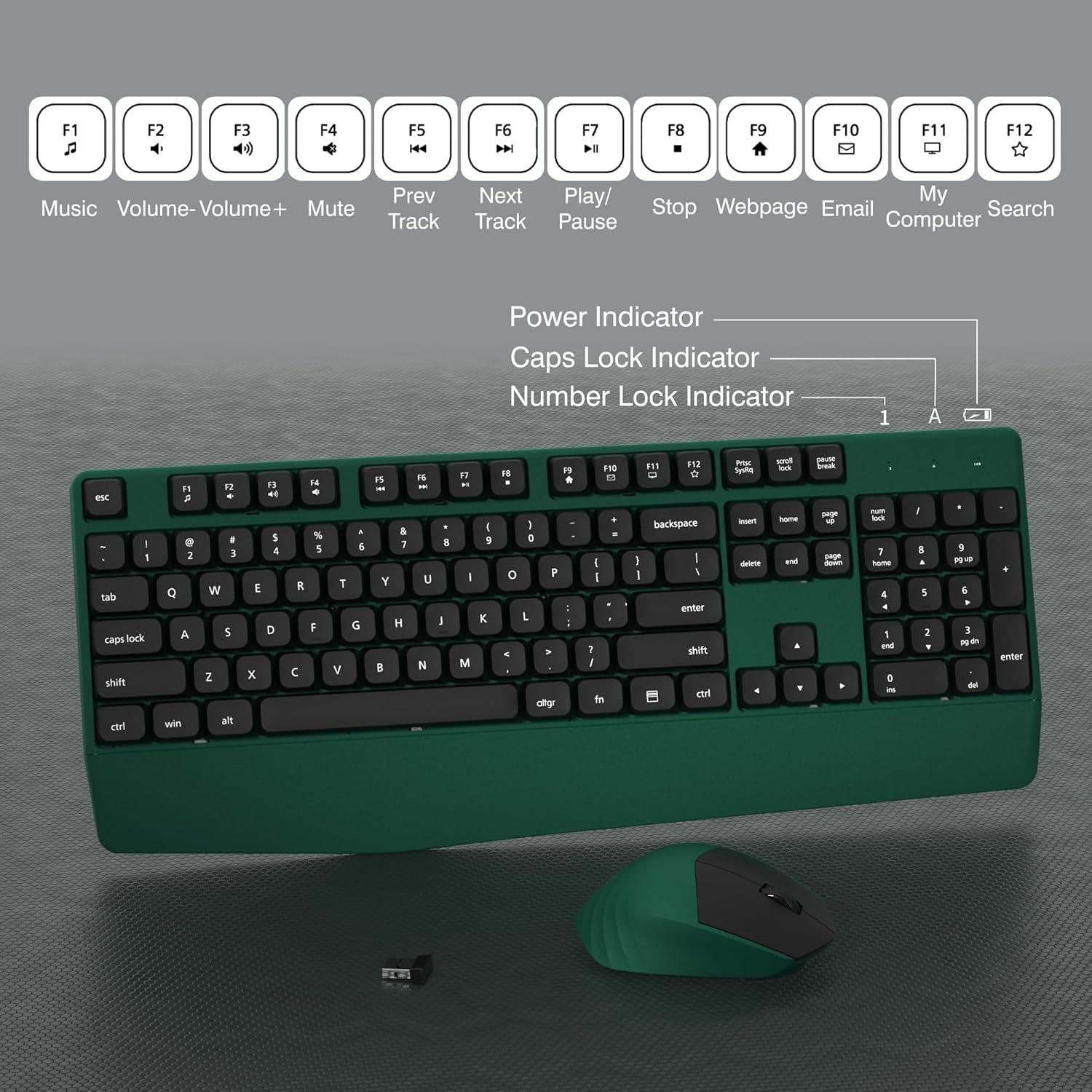 Combo Teclado y Ratón Inalámbrico 2.4GHz Verde - 104 Teclas