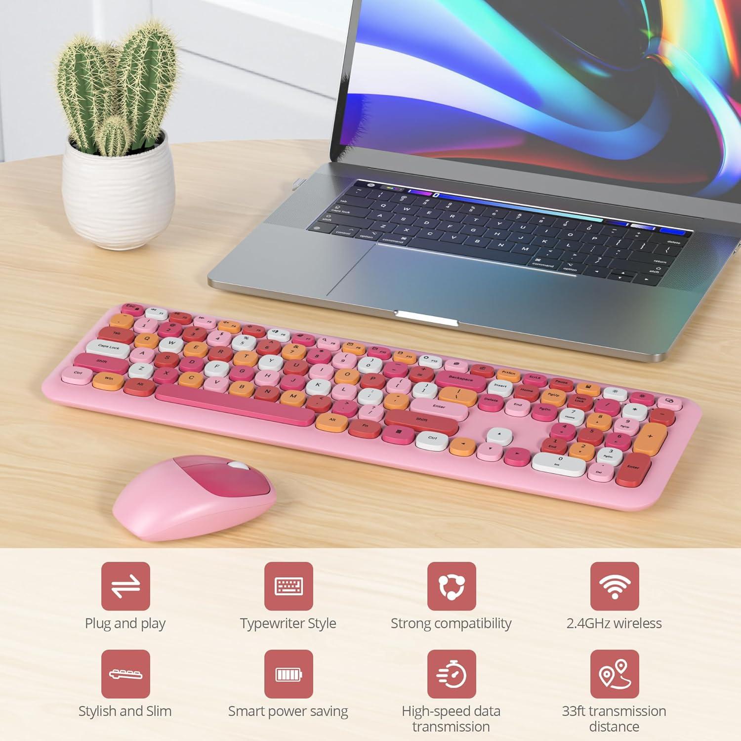 Combo Teclado y Ratón Inalámbrico Retro SbocKeeb Rosa 110 Teclas
