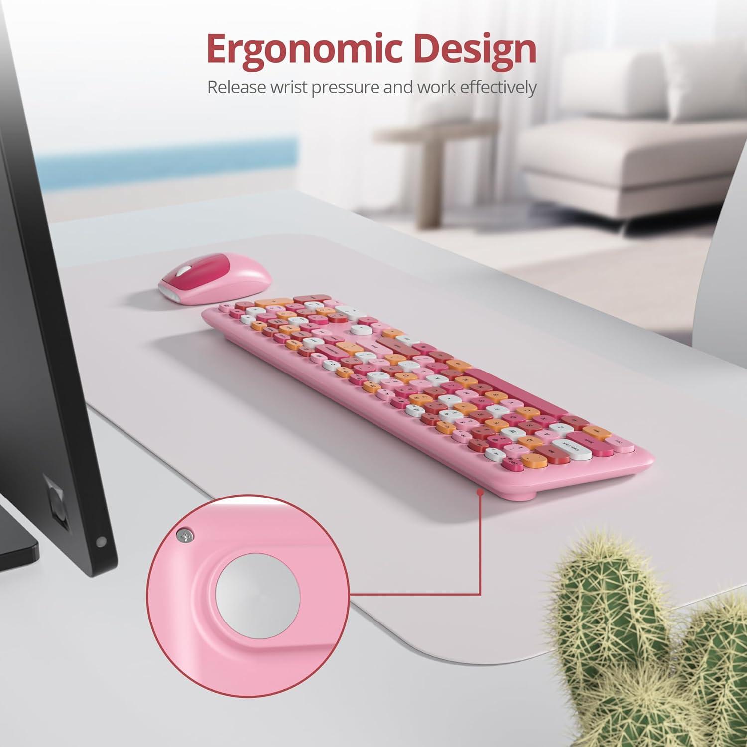 Combo Teclado y Ratón Inalámbrico Retro SbocKeeb Rosa 110 Teclas