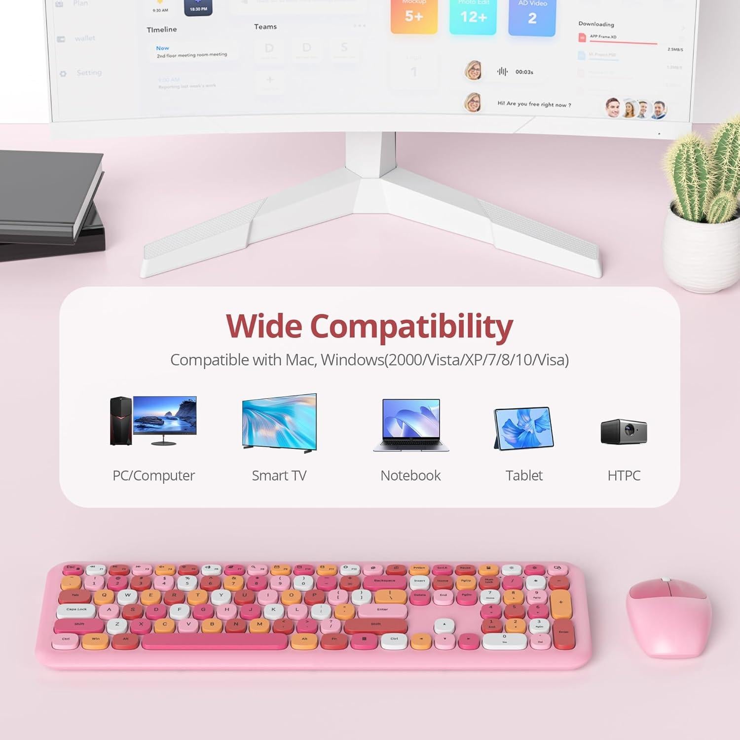 Combo Teclado y Ratón Inalámbrico Retro SbocKeeb Rosa 110 Teclas