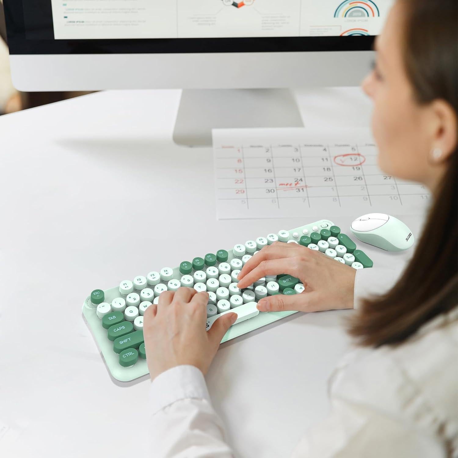 Combo Teclado y Ratón Inalámbricos LETTON K03 Verde Menta