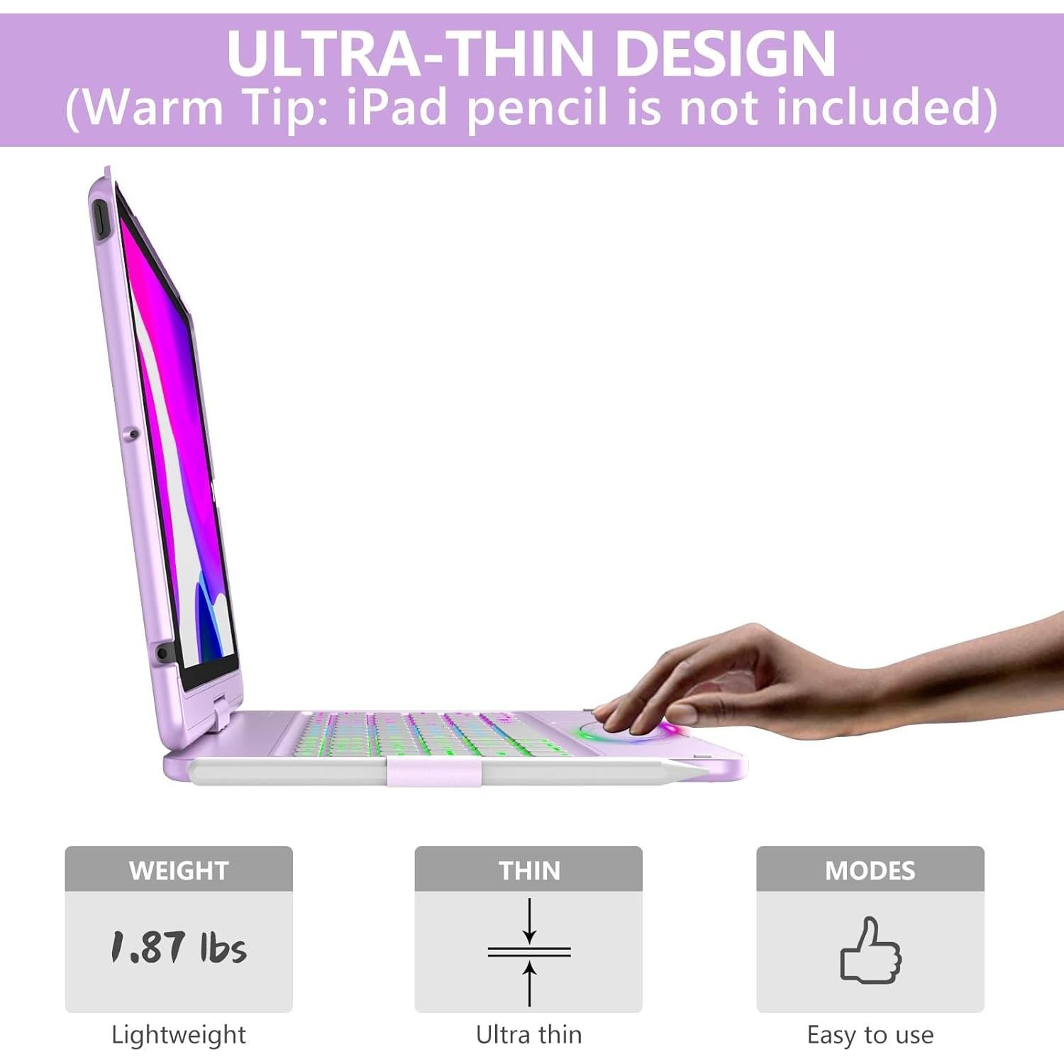 Funda Teclado Bluetooth aMZCaSE para iPad 10.2" 9ª Gen Púrpura