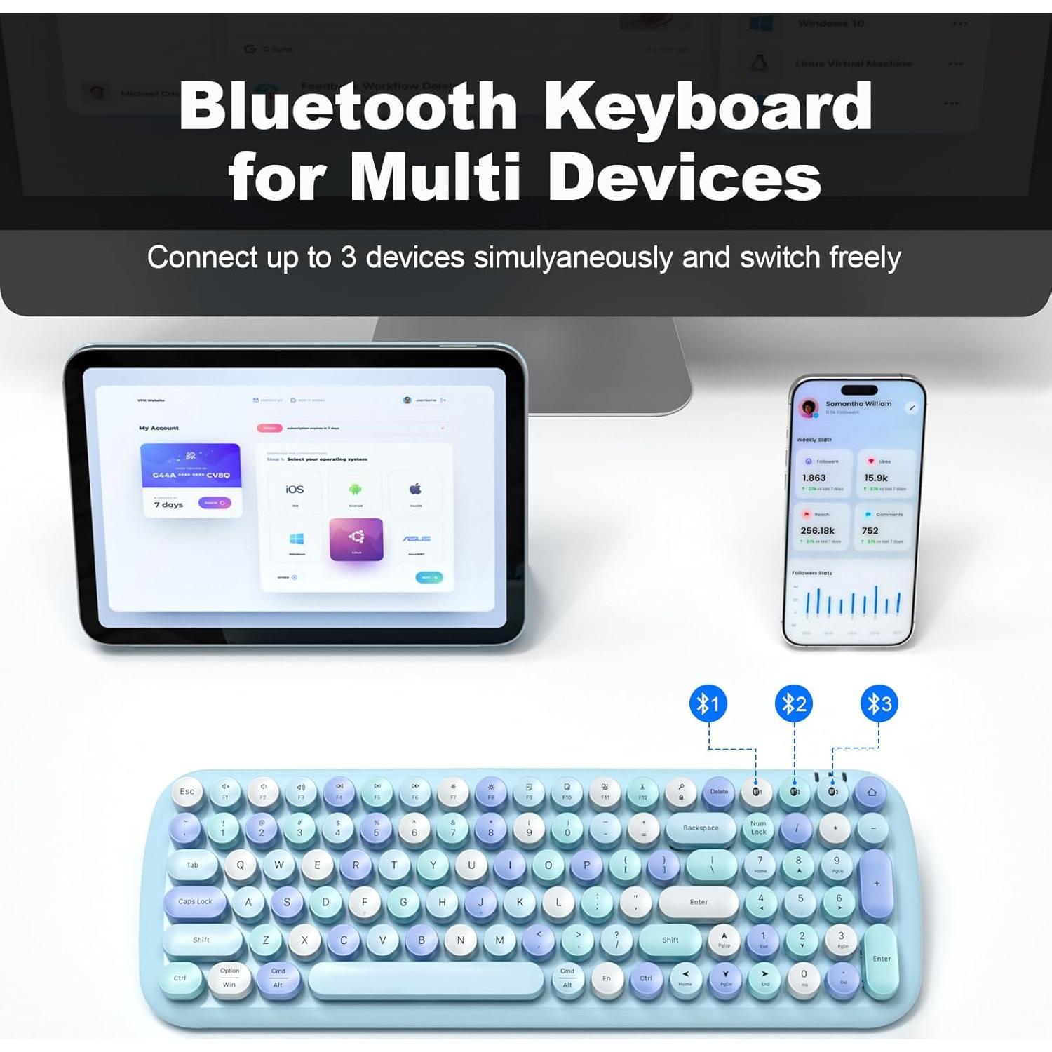 Teclado Bluetooth Inalámbrico Meidosa 100 Teclas Retro Colorido