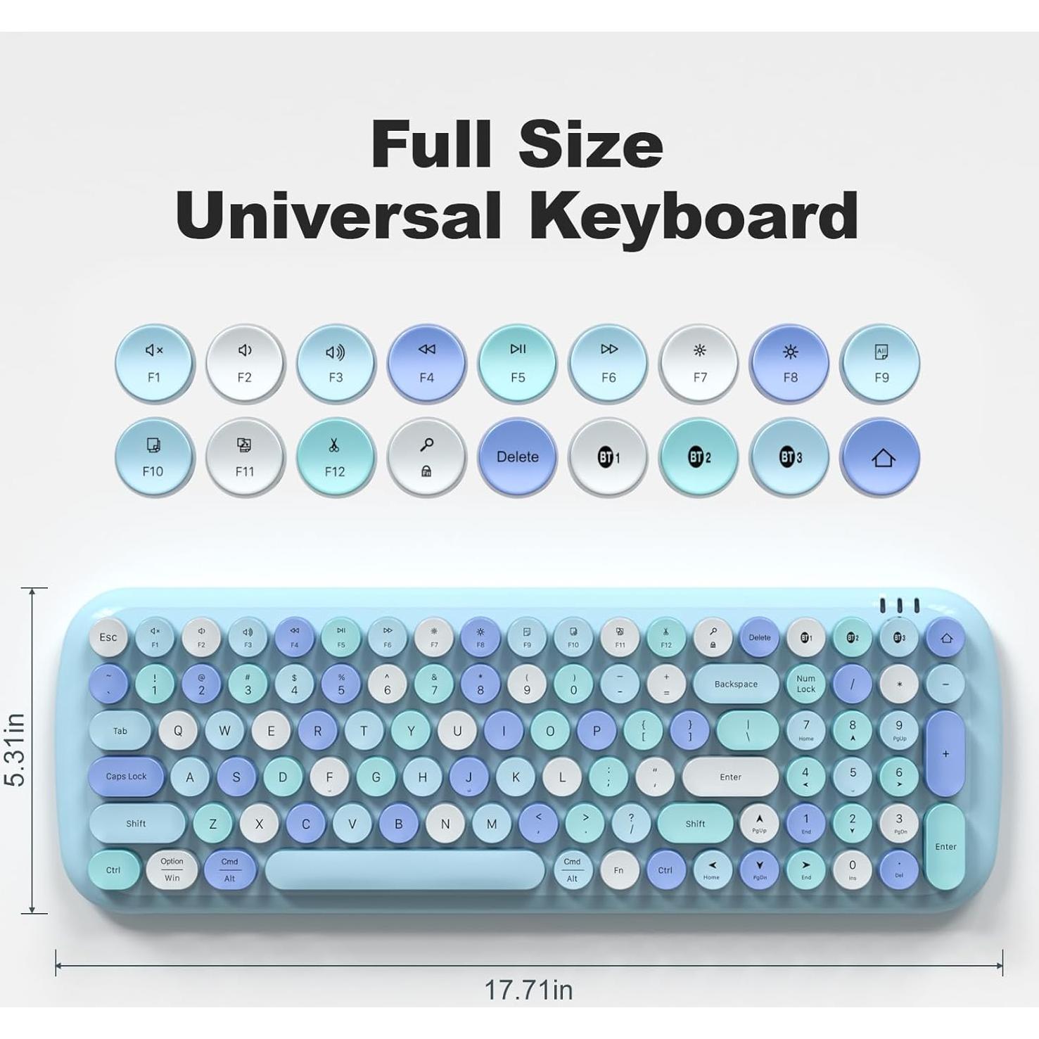 Teclado Bluetooth Inalámbrico Meidosa 100 Teclas Retro Colorido