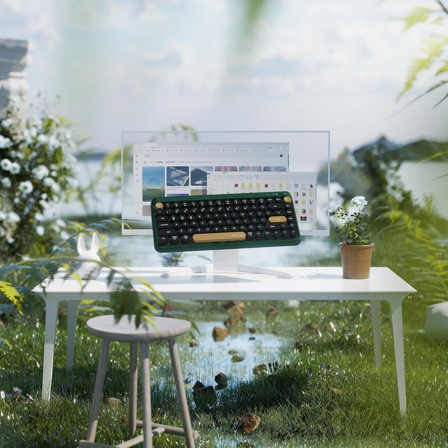 Teclado Inalámbrico Bluetooth UBOTIE TKL Retro 84 Teclas Verde