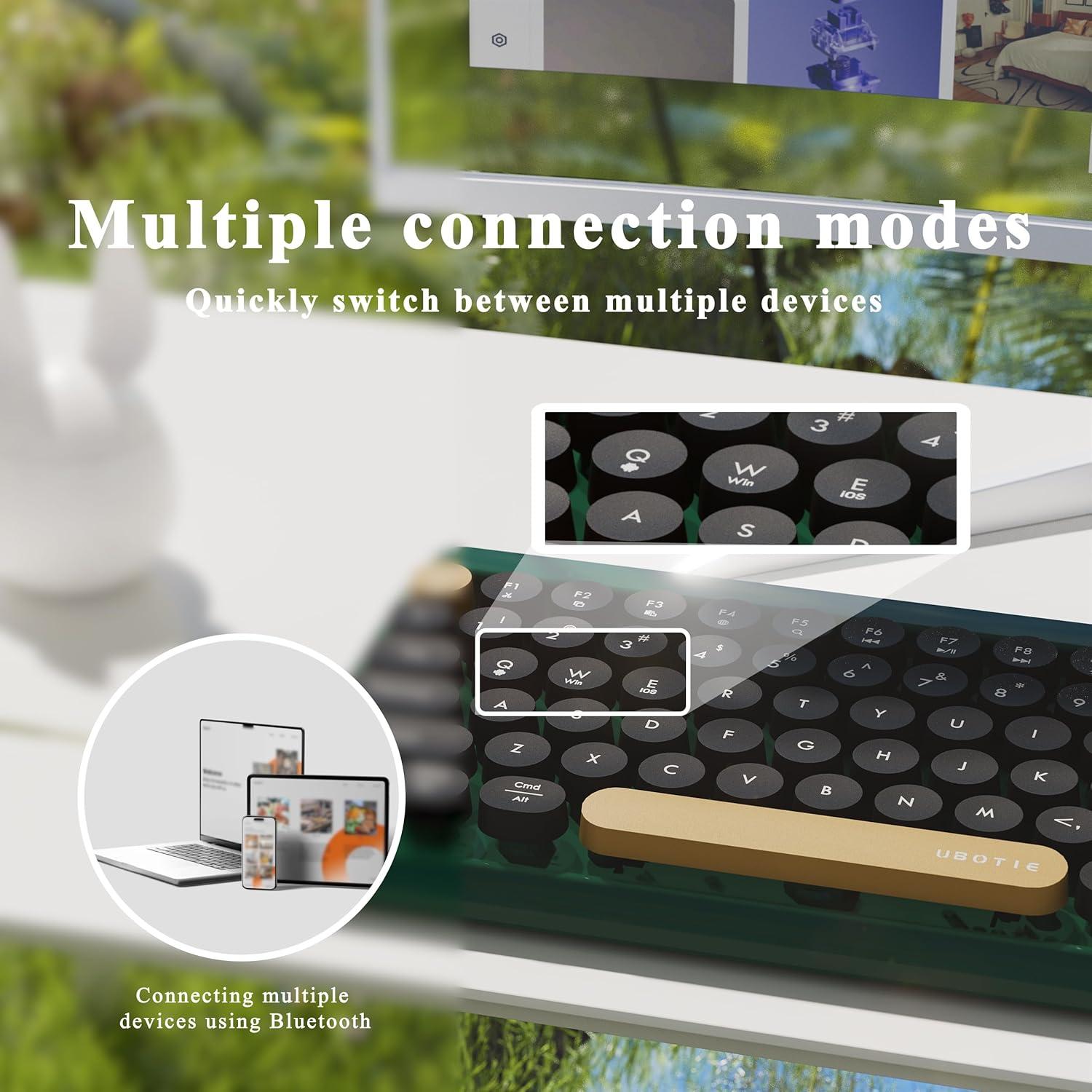 Teclado Inalámbrico Bluetooth UBOTIE TKL Retro 84 Teclas Verde