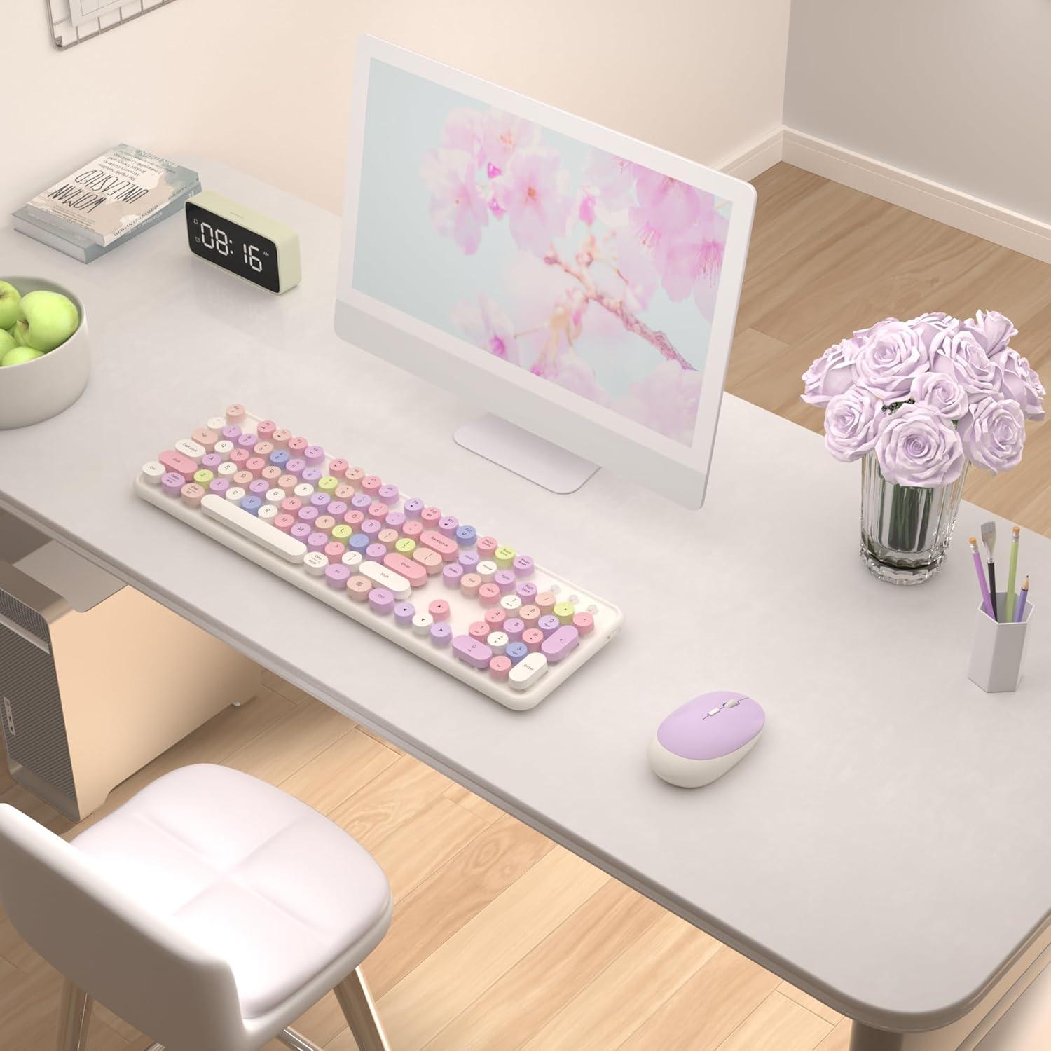 Combo Teclado y Ratón Inalámbrico COVEVA Retro 2.4GHz Colorido