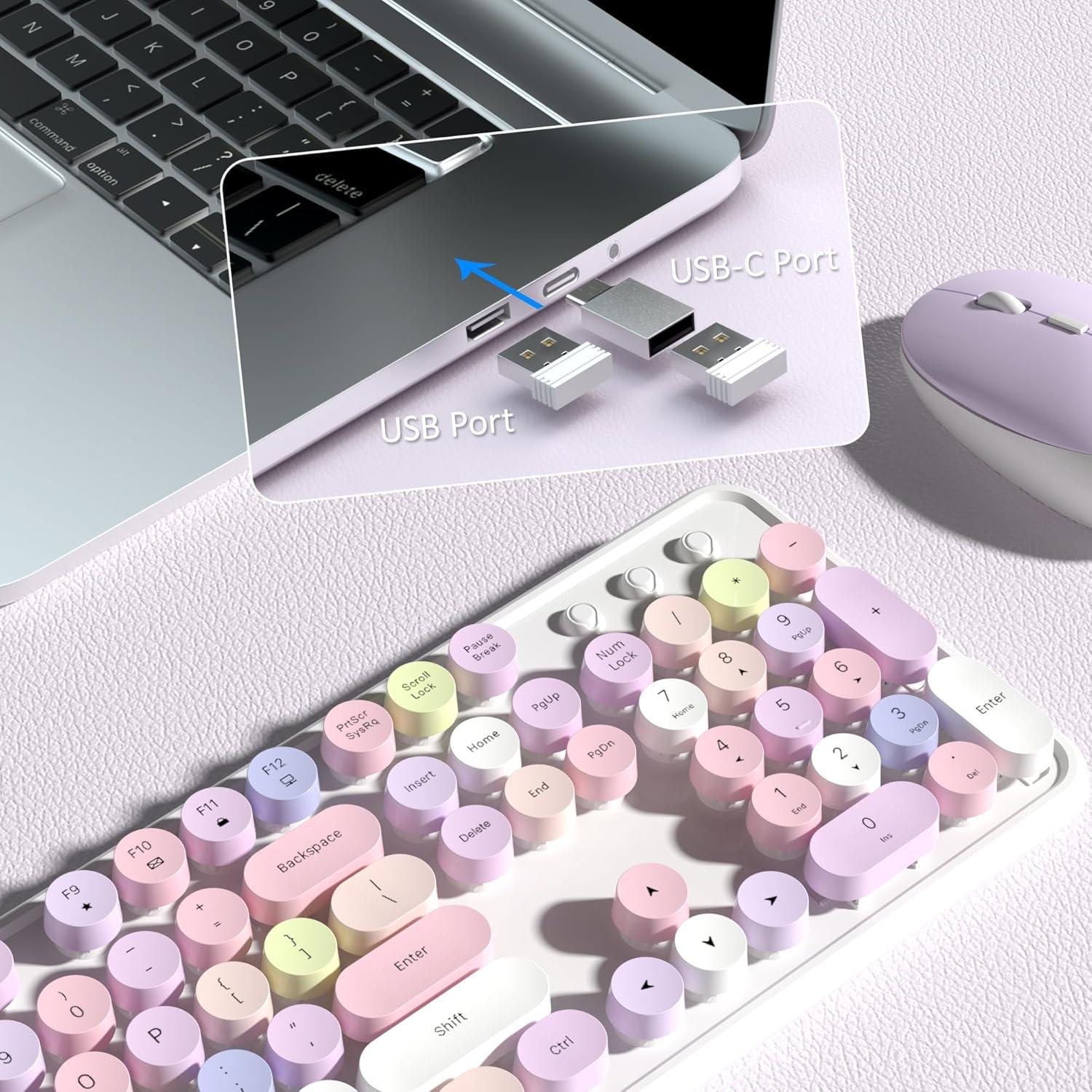 Combo Teclado y Ratón Inalámbrico COVEVA Retro 2.4GHz Colorido