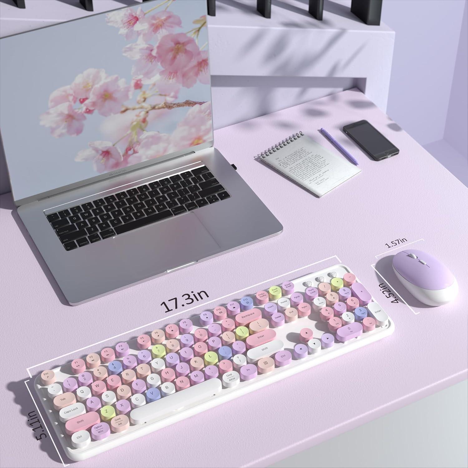 Combo Teclado y Ratón Inalámbrico COVEVA Retro 2.4GHz Colorido