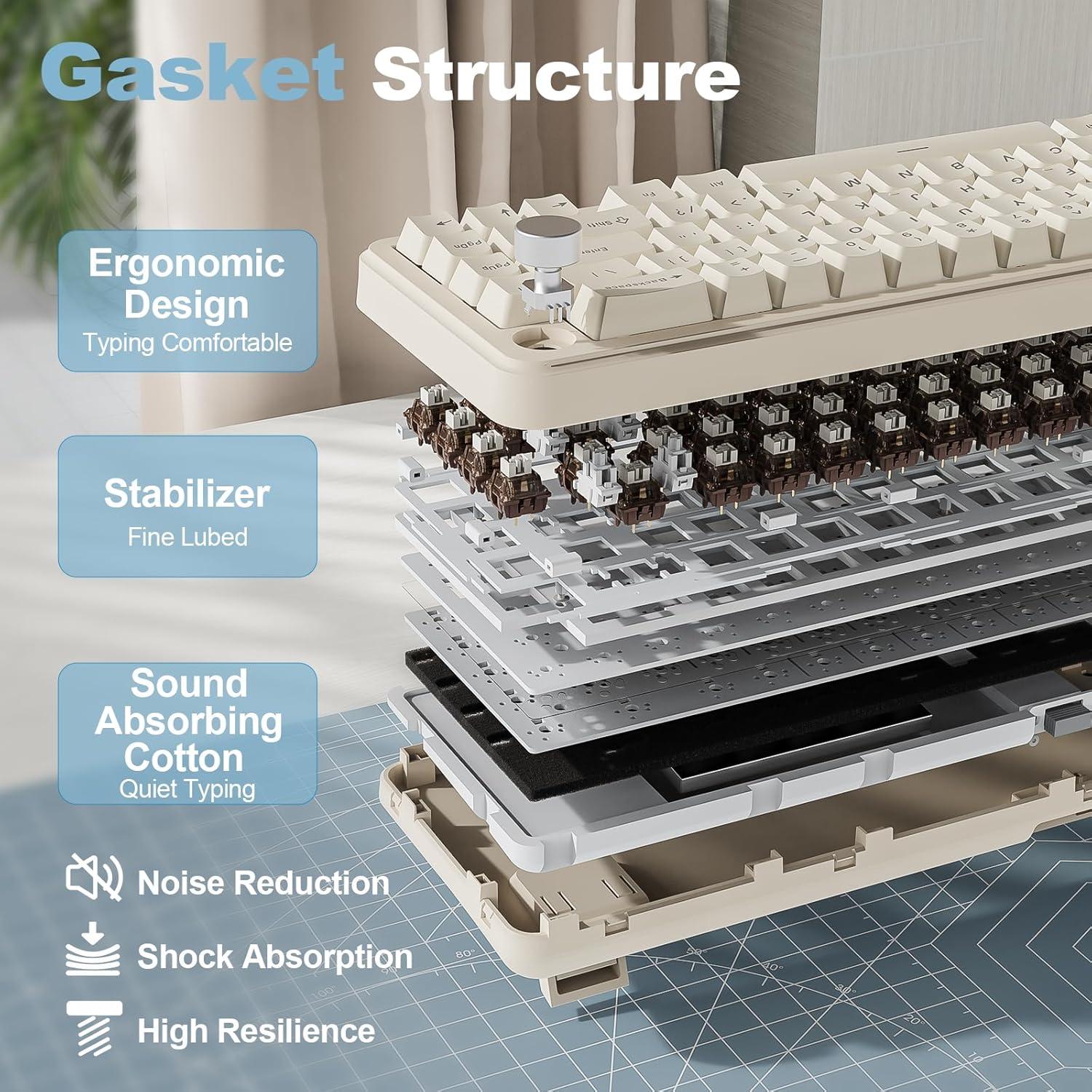 Teclado Mecánico Inalámbrico YUNZII B68 RGB 65% Beige