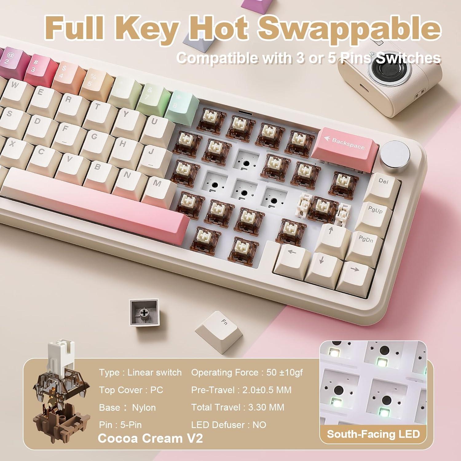 Teclado Mecánico Inalámbrico YUNZII B68 RGB 65% Beige