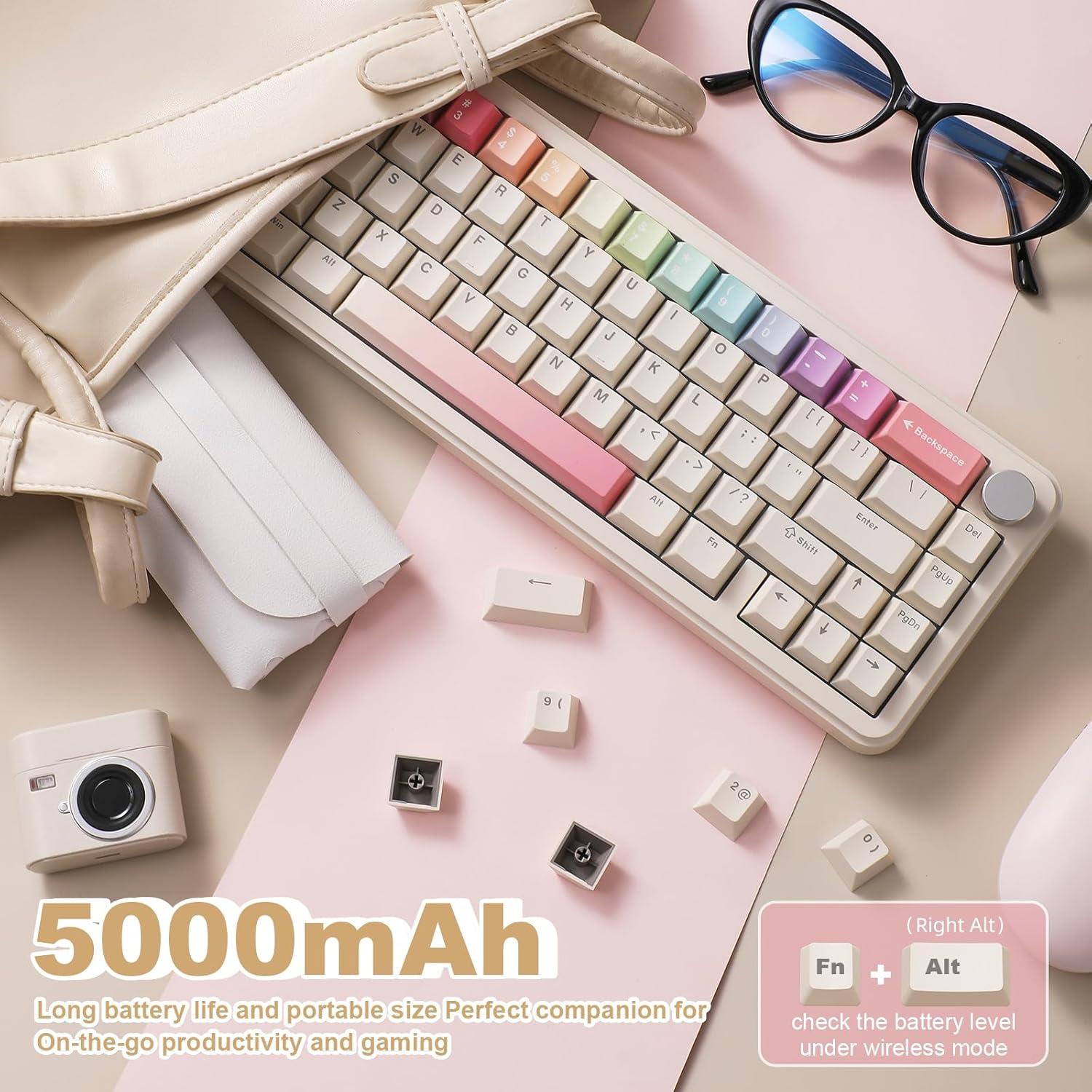 Teclado Mecánico Inalámbrico YUNZII B68 RGB 65% Beige
