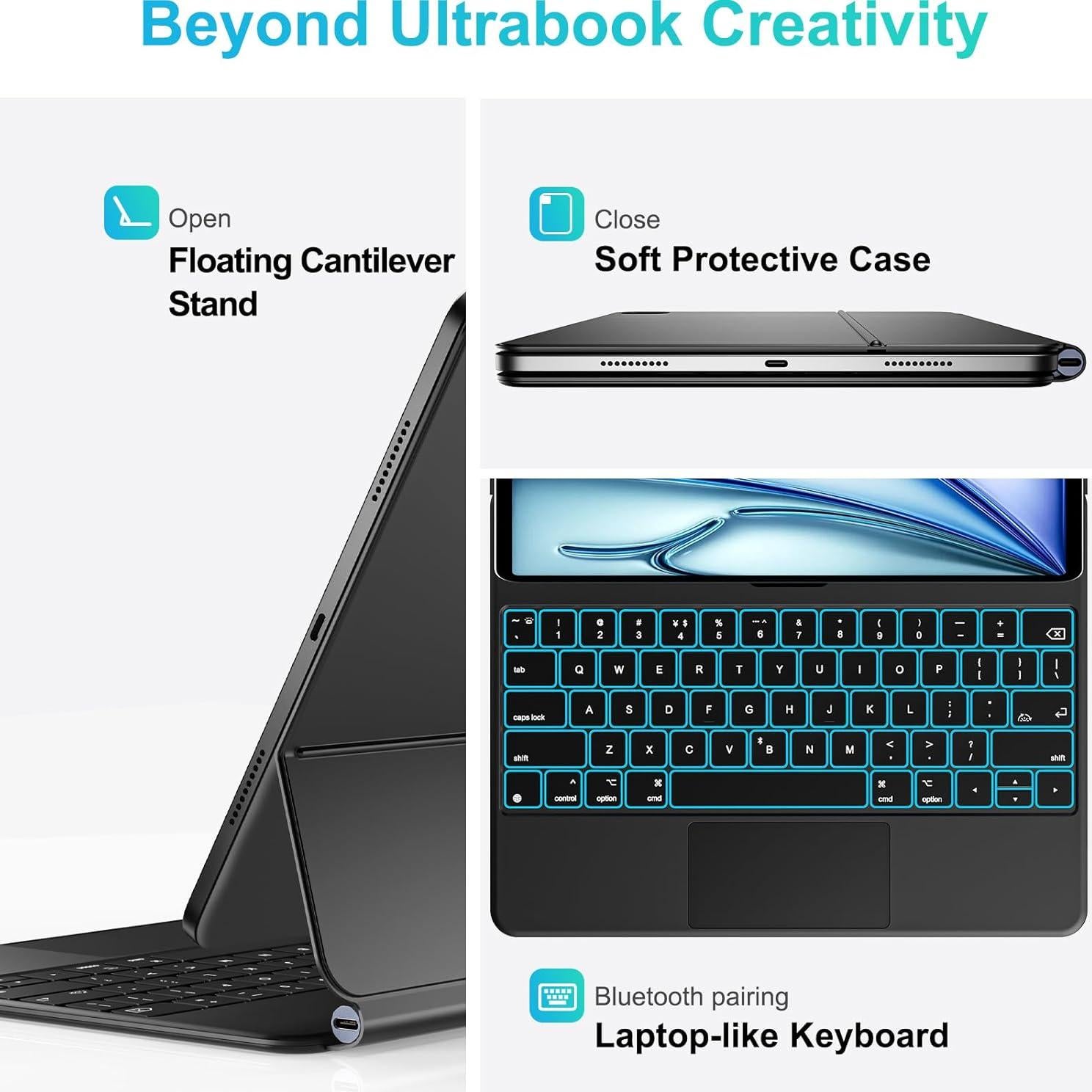 Funda Teclado Mágico Jibrealg para iPad Air/Pro 11" Negro