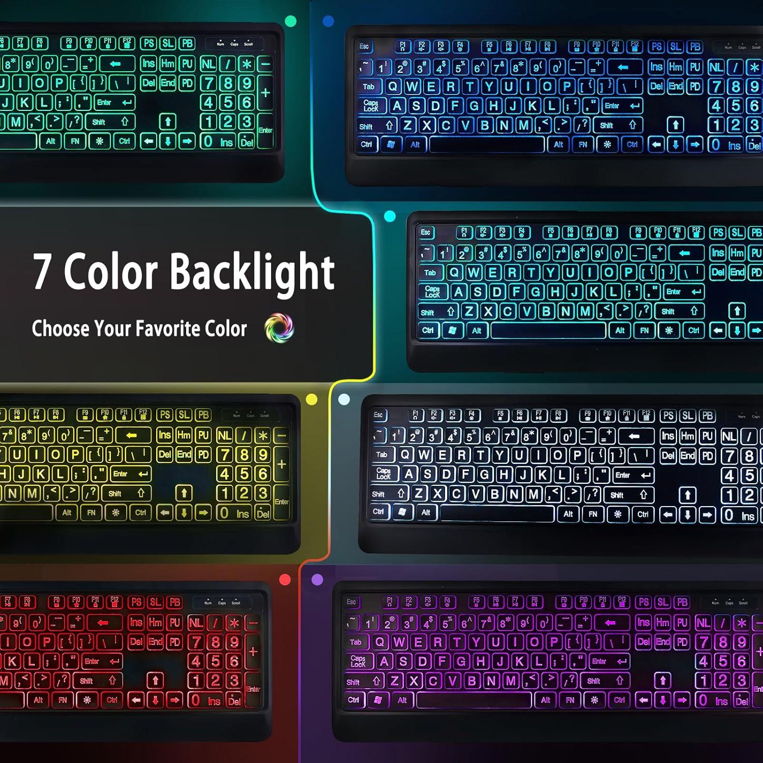 Teclado Retroiluminado USB ROSEPOO Grande 7 Colores Ergonómico