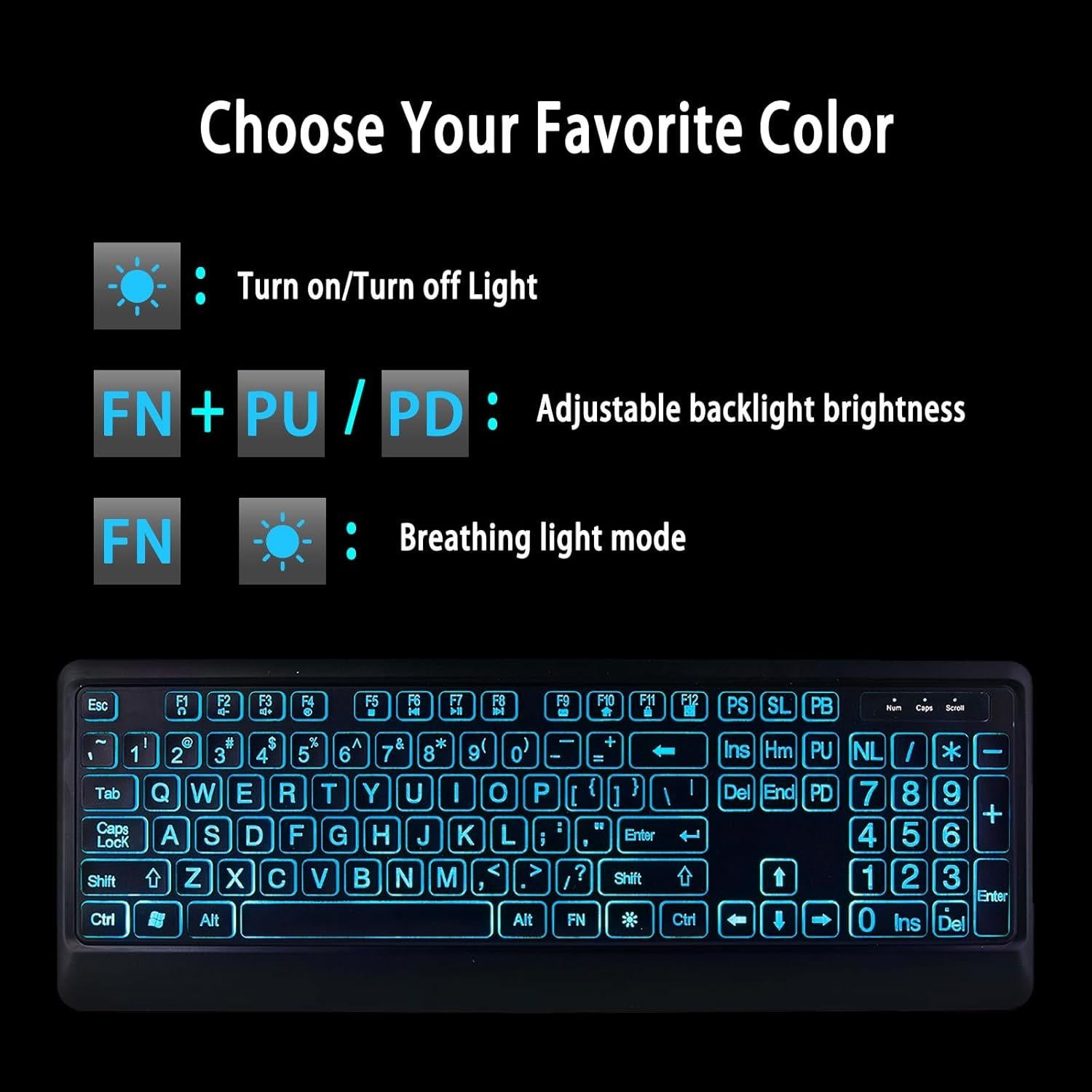 Teclado Retroiluminado USB ROSEPOO Grande 7 Colores Ergonómico