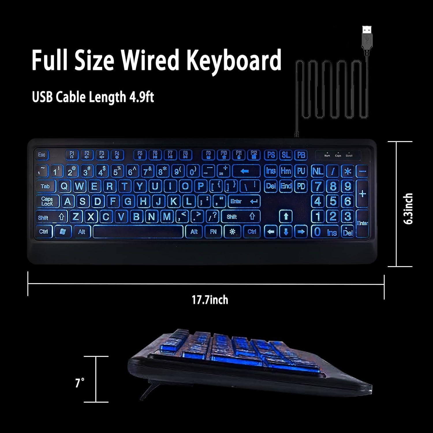 Teclado Retroiluminado USB ROSEPOO Grande 7 Colores Ergonómico