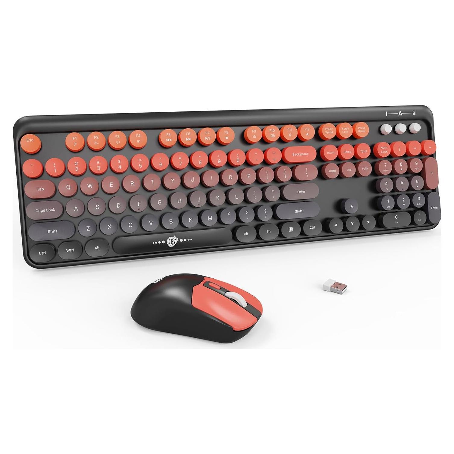 Combo Teclado y Ratón Inalámbricos FD V2050 - Diseño Retro Colorido