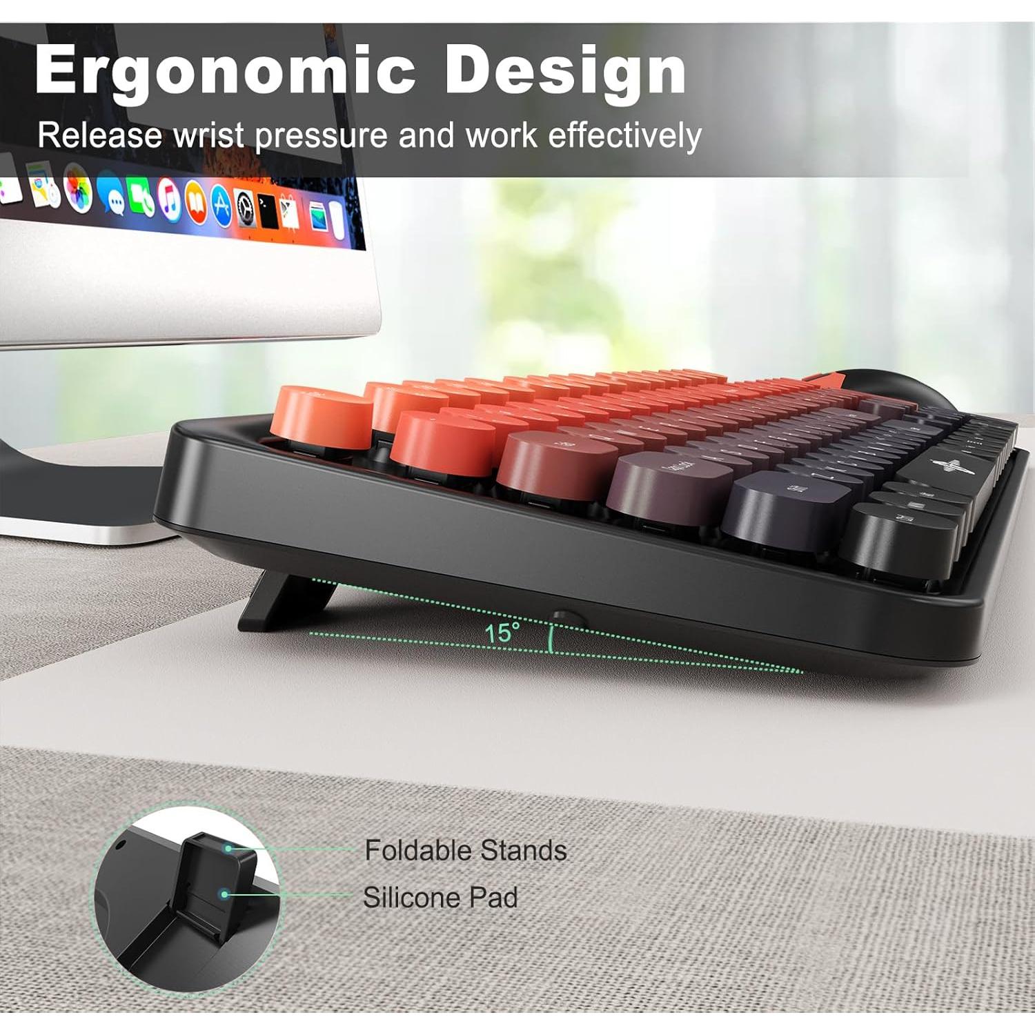 Combo Teclado y Ratón Inalámbricos FD V2050 - Diseño Retro Colorido