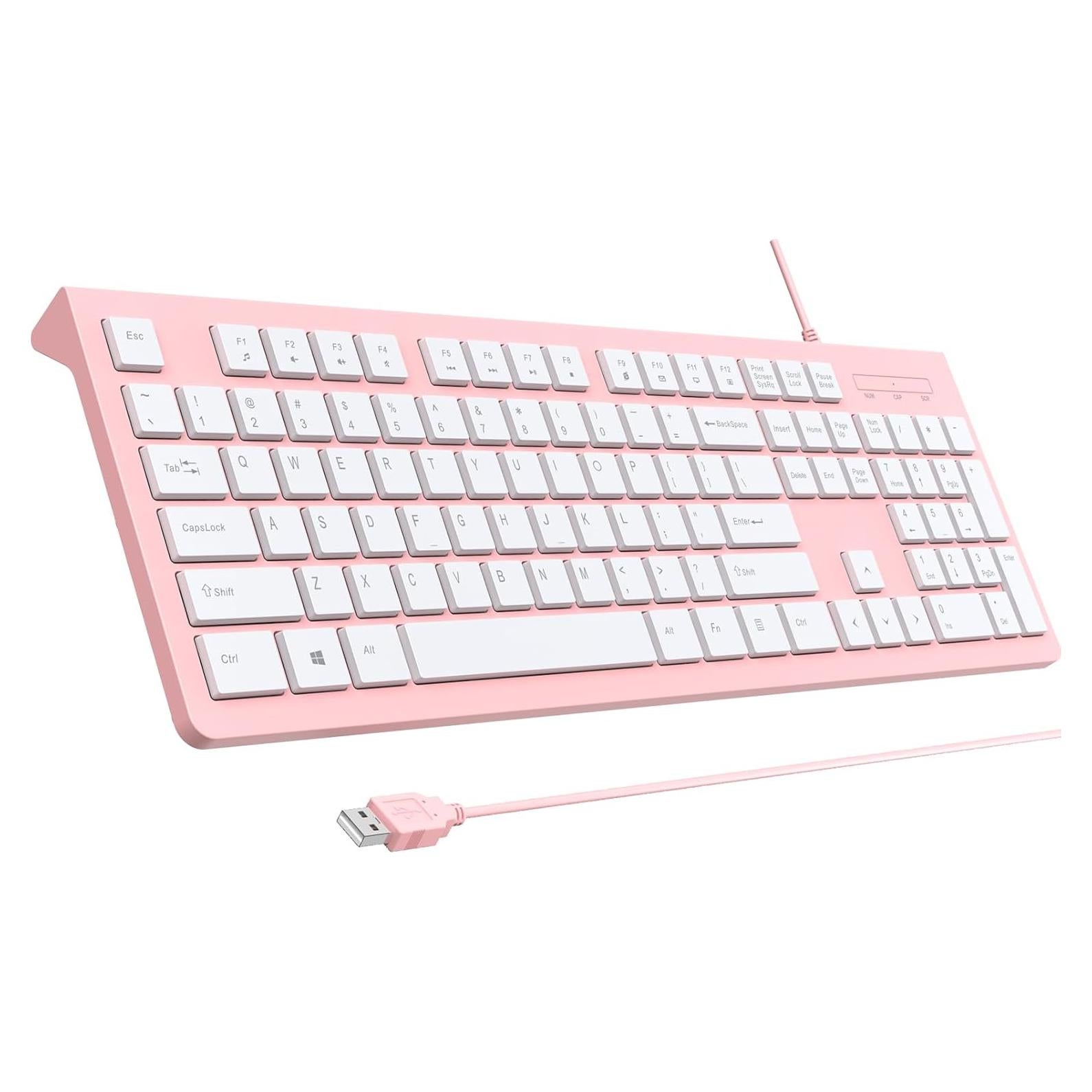 Teclado USB con Cable COLIKES Rosa Chiclet Resistente a Derrames