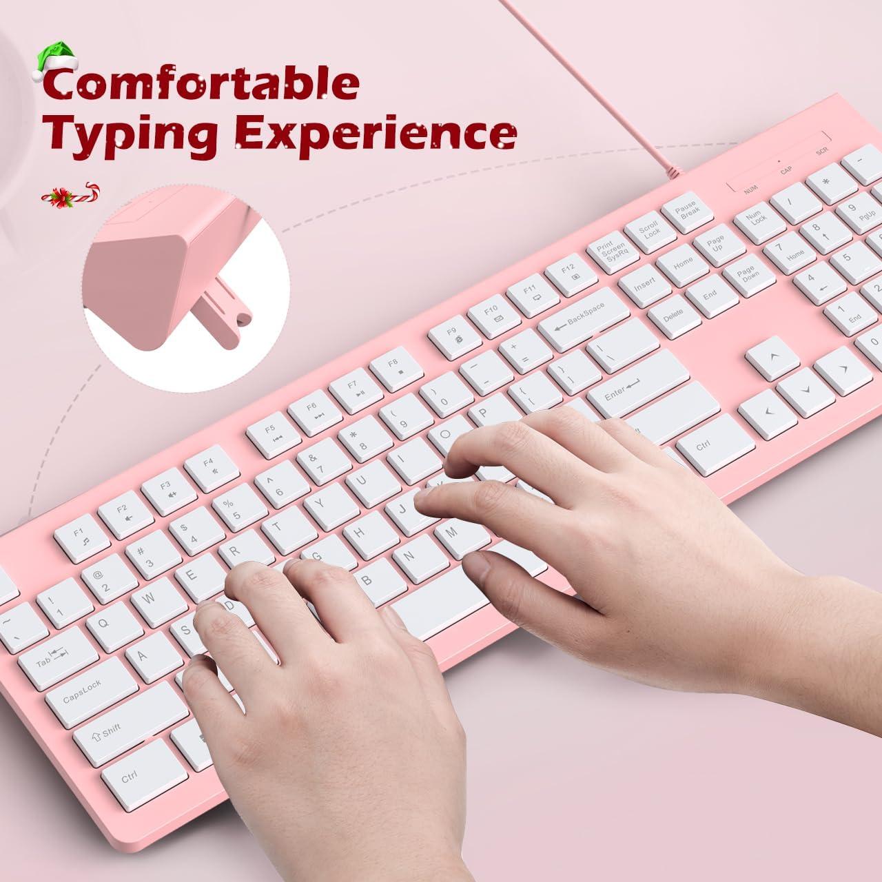 Teclado USB con Cable COLIKES Rosa Chiclet Resistente a Derrames