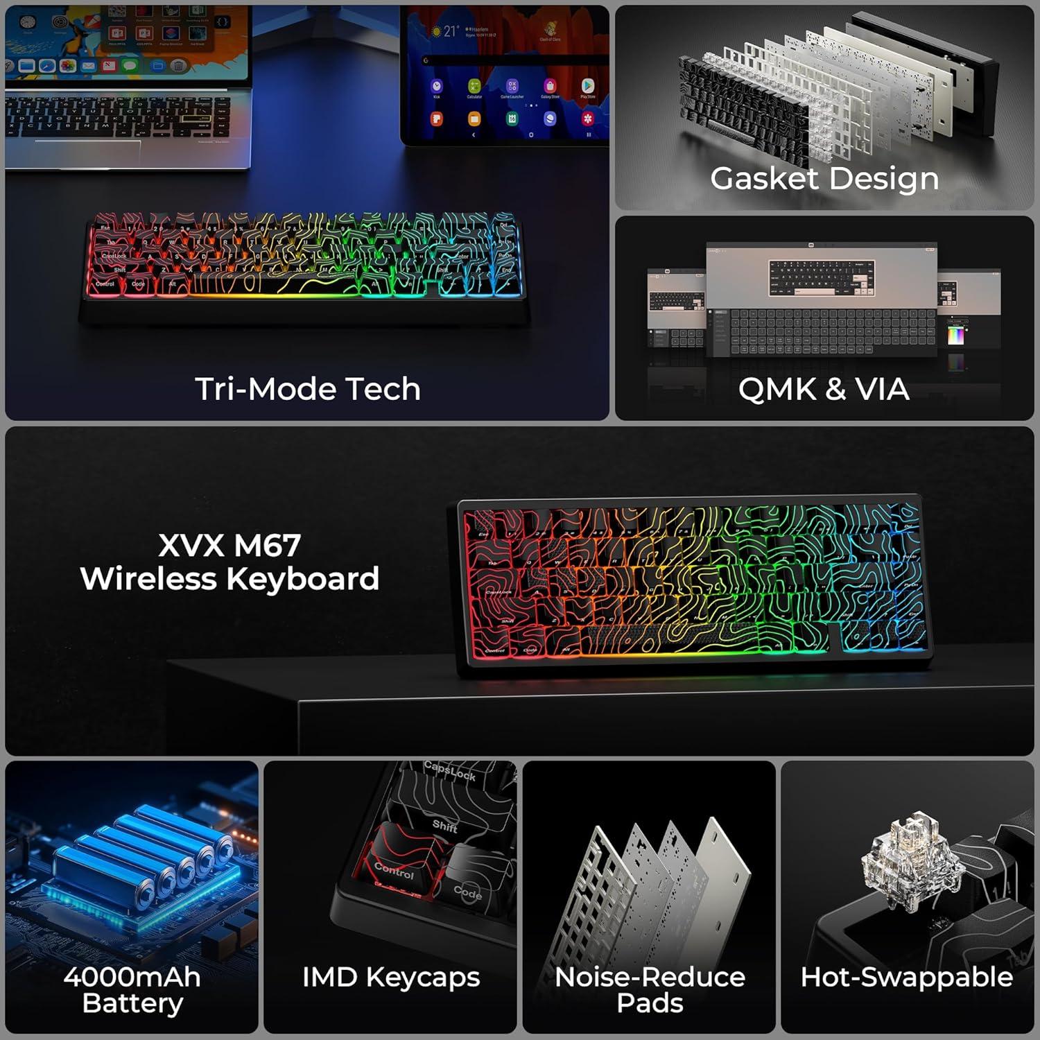 Teclado Mecánico Inalámbrico HITIME M67 RGB 60% QMK/VIA Negro