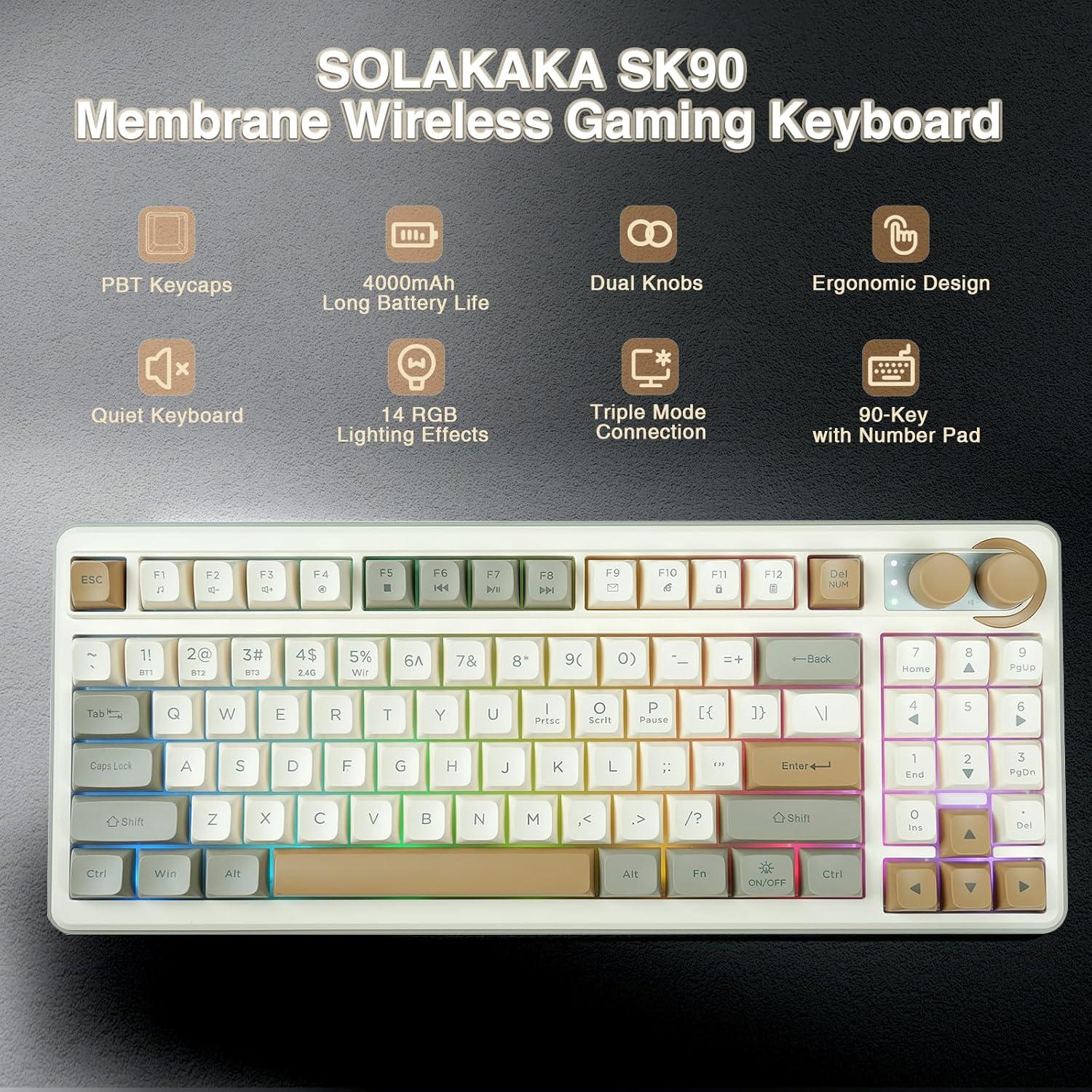 Teclado Gaming Inalámbrico Solakaka SK90 75% Crema RGB