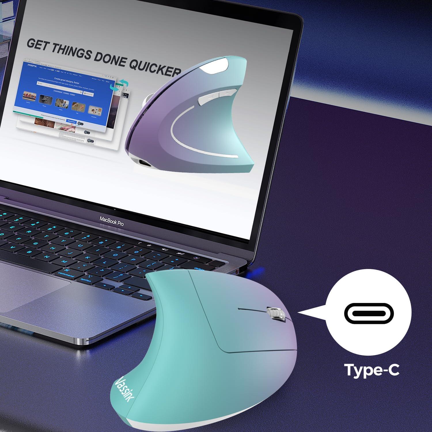 Ratón Vertical Inalámbrico Recargable Vassink 800/1200/1600 DPI