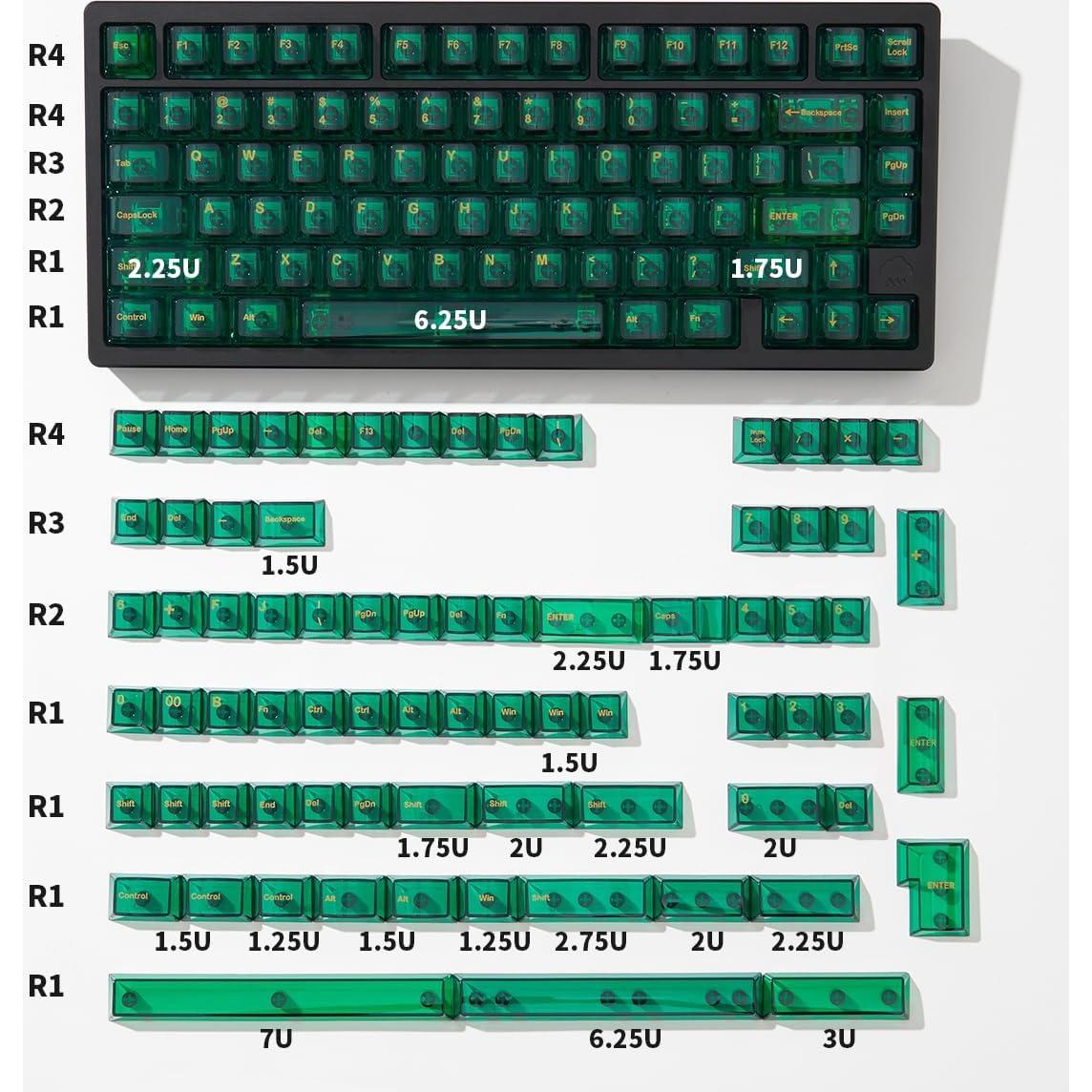 Conjunto de Teclas PBT Retroiluminadas Sumgsn 156 Teclas Verde