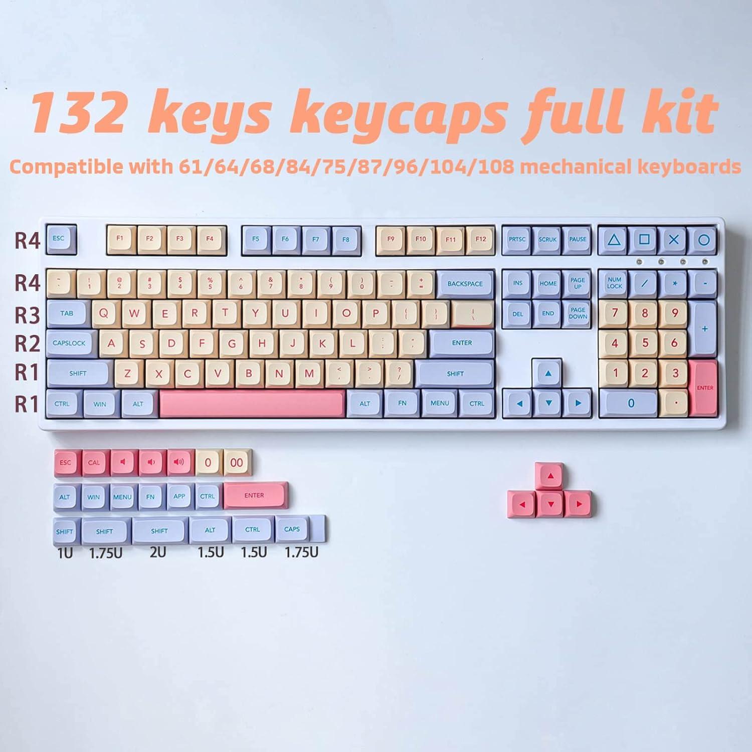 Teclas de Malvavisco Hyekit - 132 Piezas PBT XDA para Teclados