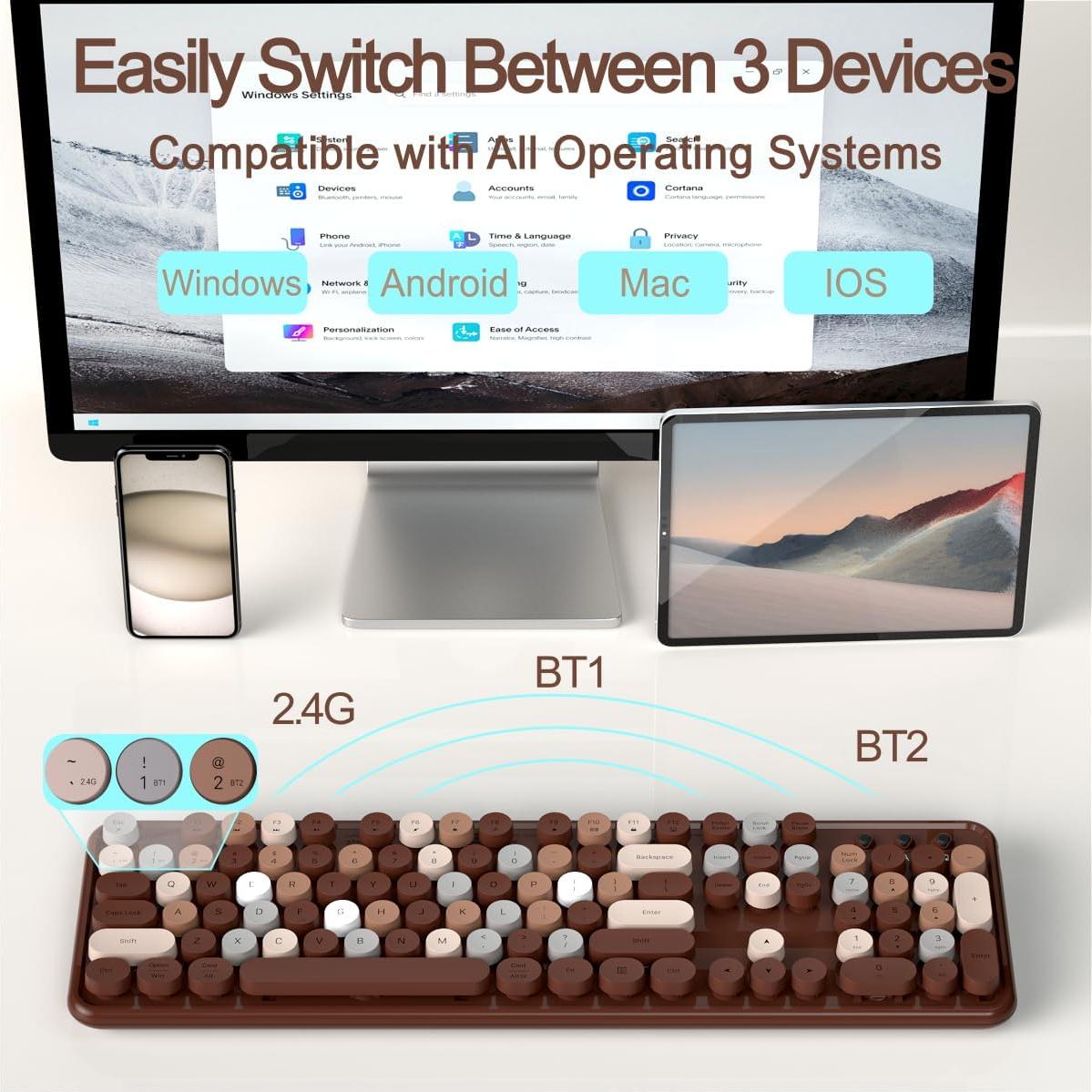 Teclado Inalámbrico Bluetooth Retro JAMfit 104 Teclas Colorido