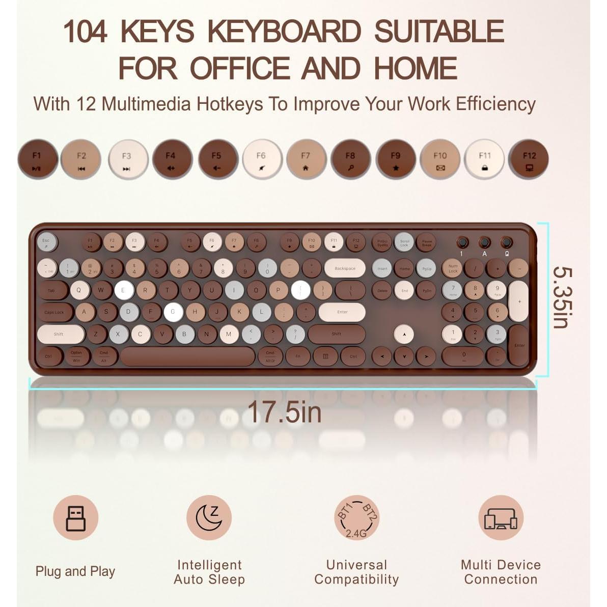 Teclado Inalámbrico Bluetooth Retro JAMfit 104 Teclas Colorido