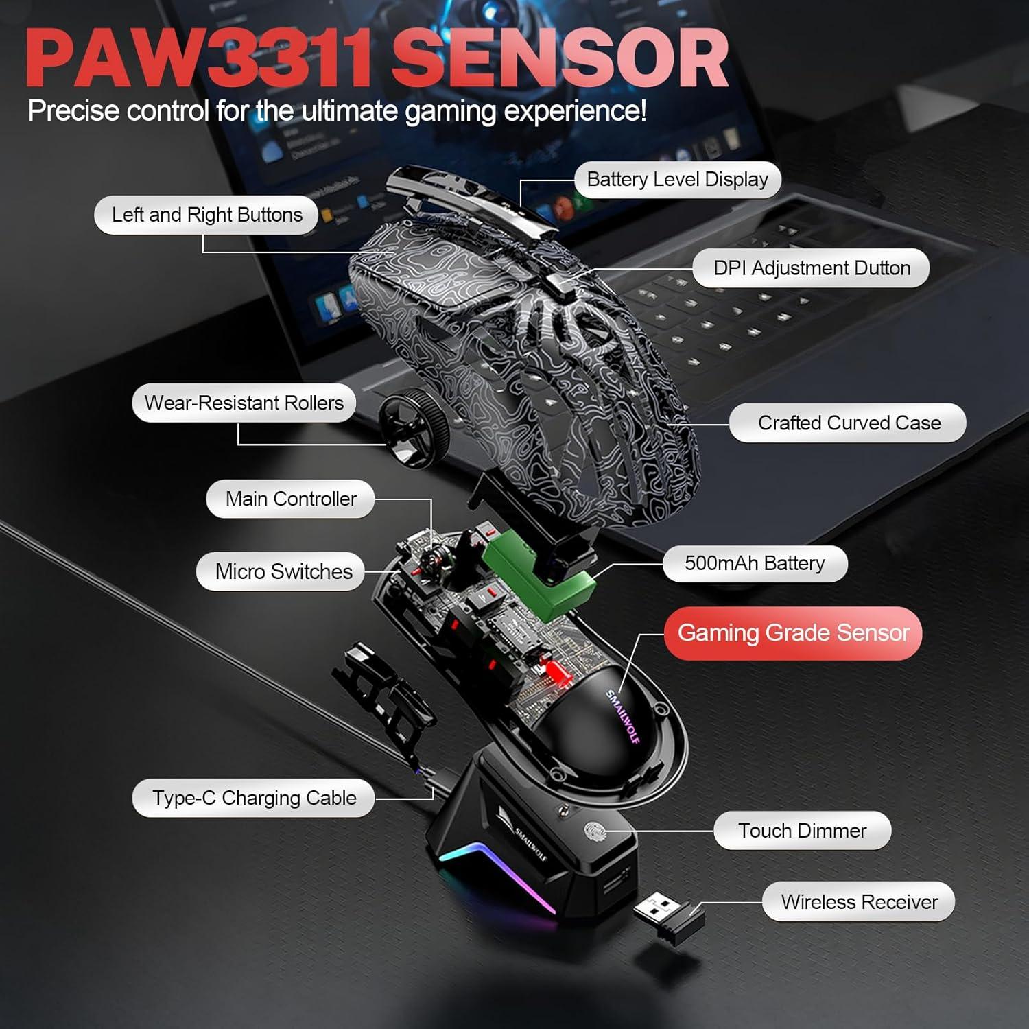 Ratón Gaming M8 Attoe Ultra-Ligero 72g RGB Dock Magnético