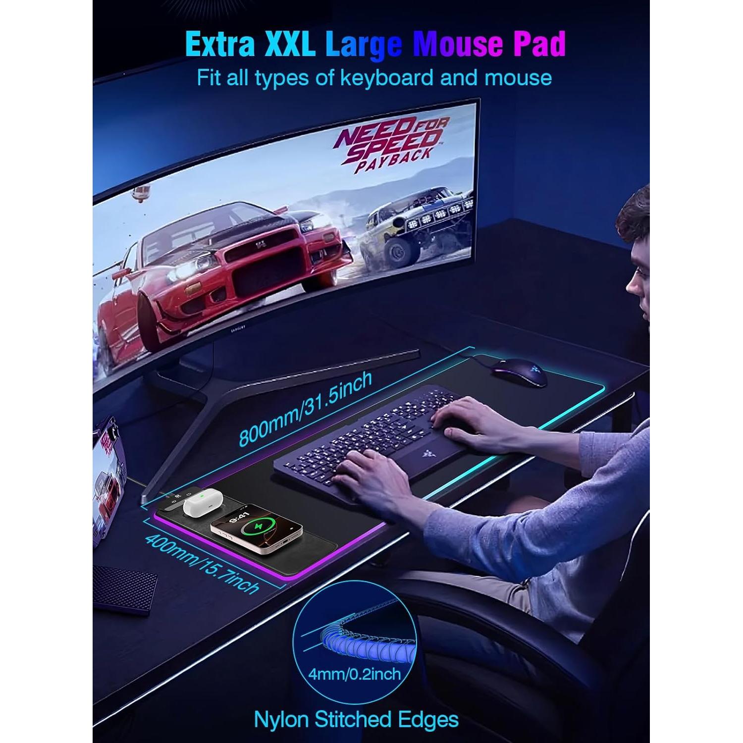 Alfombrilla de Mouse Miroddi HD68 con Carga Inalámbrica 15W