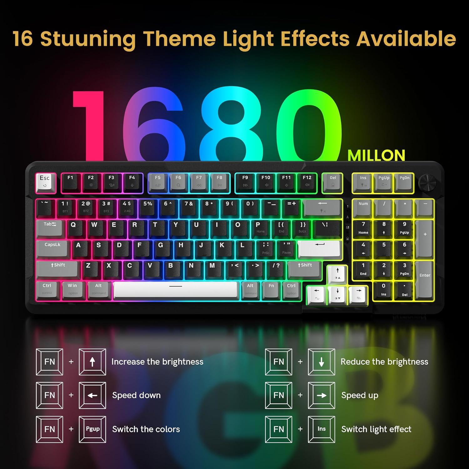 Teclado Mecánico Inalámbrico Redragon K742 RGB, Bluetooth 5.0