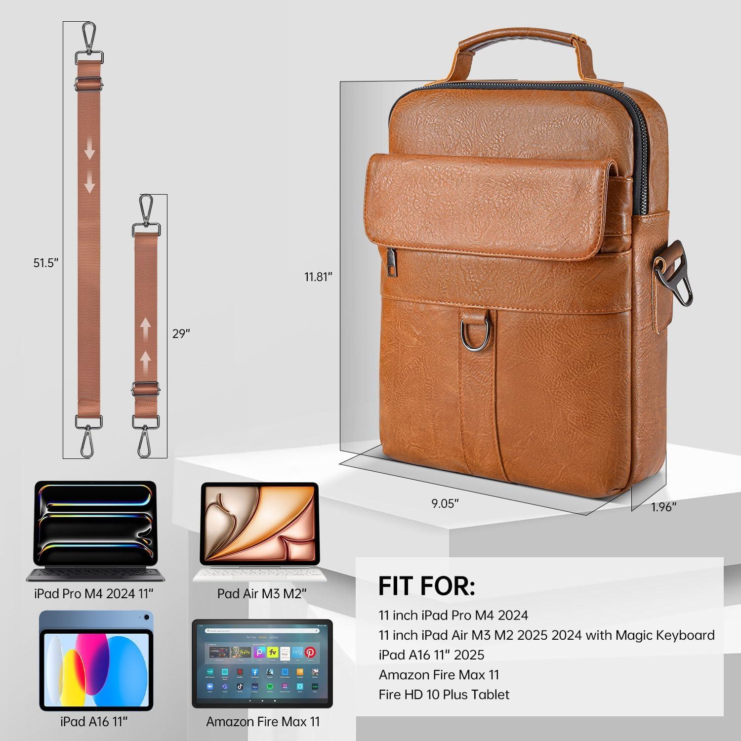 Bolsa de Hombro de Cuero para iPad Pro 11" y Air 11" - Marrón