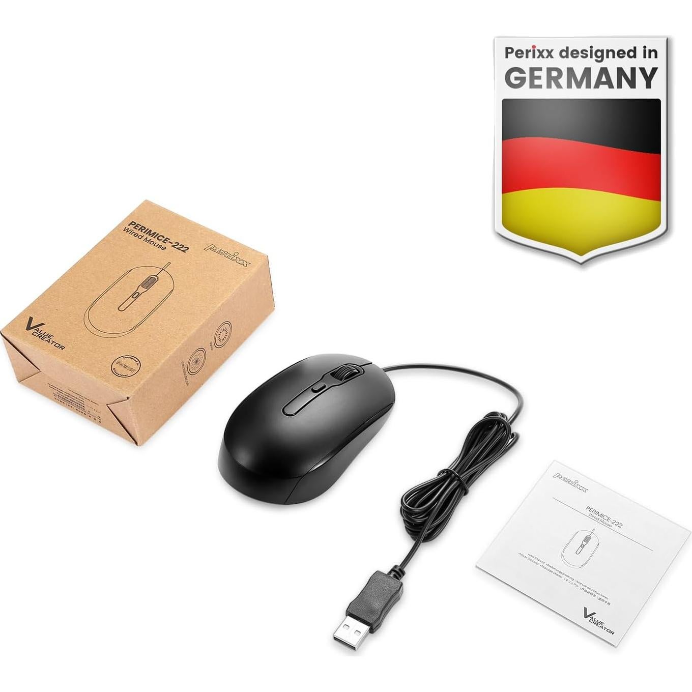 Ratón Óptico USB Perixx PERIMICE-222 Con Cable 1.8m DPI Ajustable