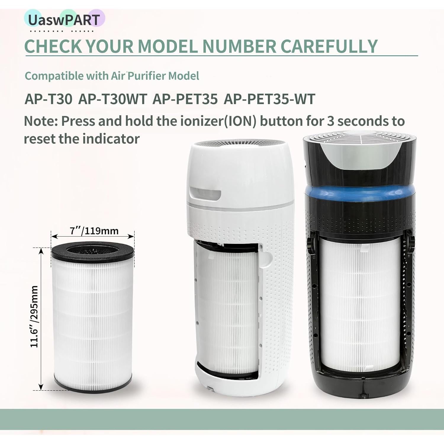 Filtro de Reemplazo UaswPART AP-PET35FL para Purificador HoMedics