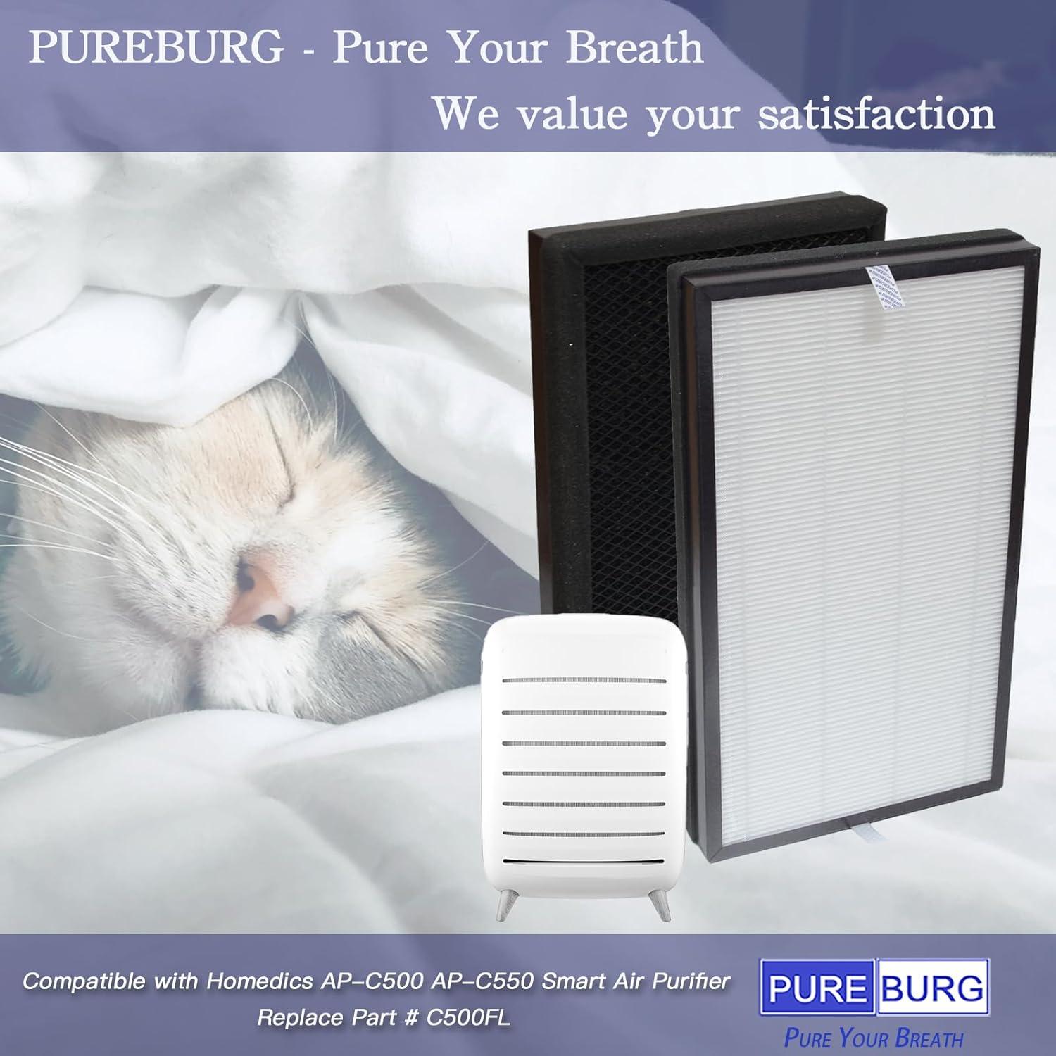 Filtro de Reemplazo HEPA PUREBURG C500FL para Homedics AP-C500 AP-C550