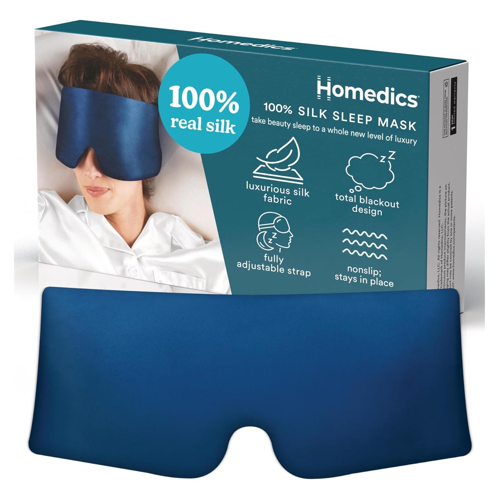 Máscara de Sueño 100% Seda Homedics Azul Medianoche - Ajustable