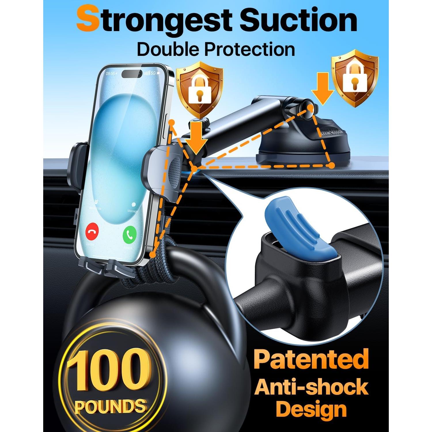 Soporte de Teléfono para Coche HTU 2025 Negro 45kg Antichoque