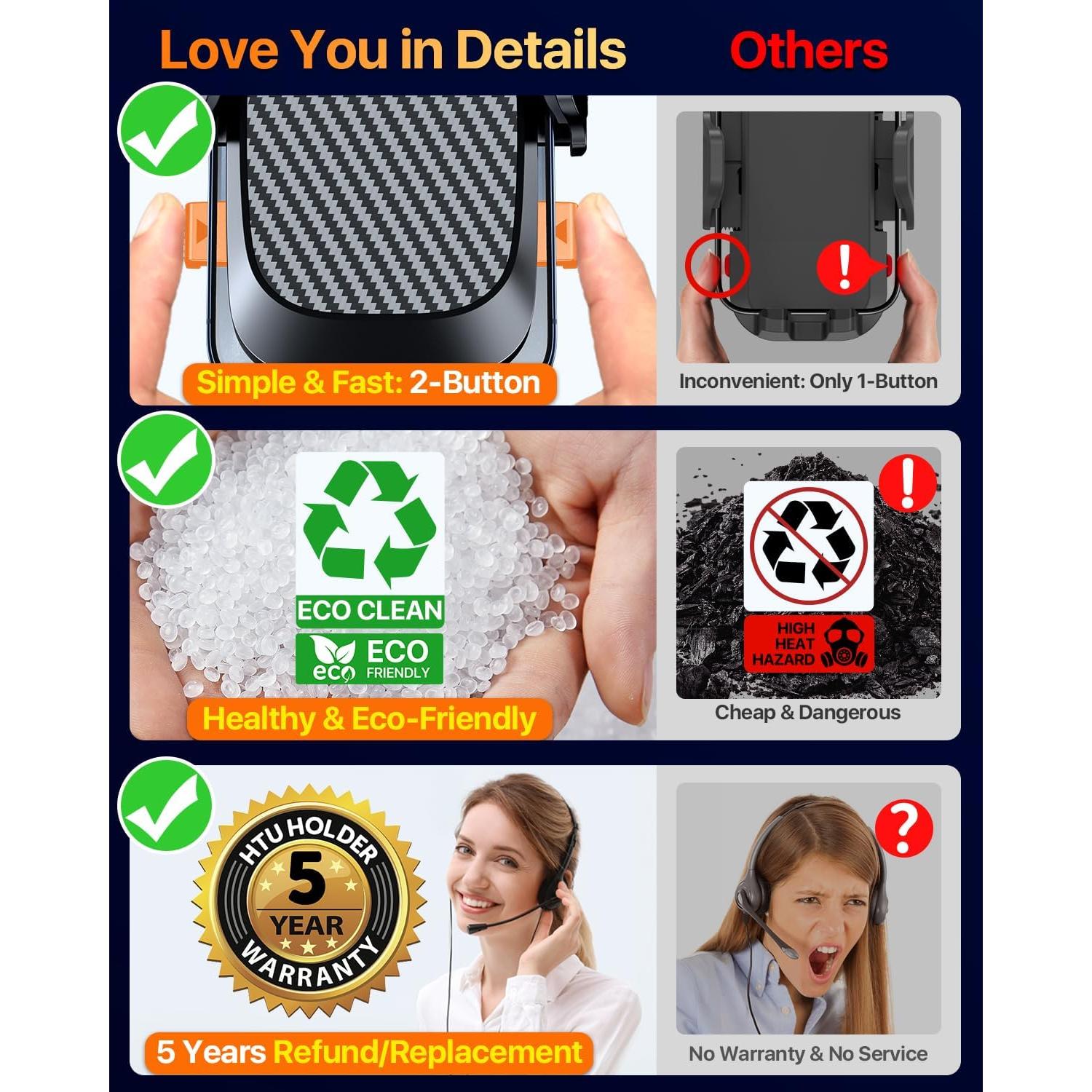 Soporte de Teléfono para Coche HTU 2025 Negro 45kg Antichoque