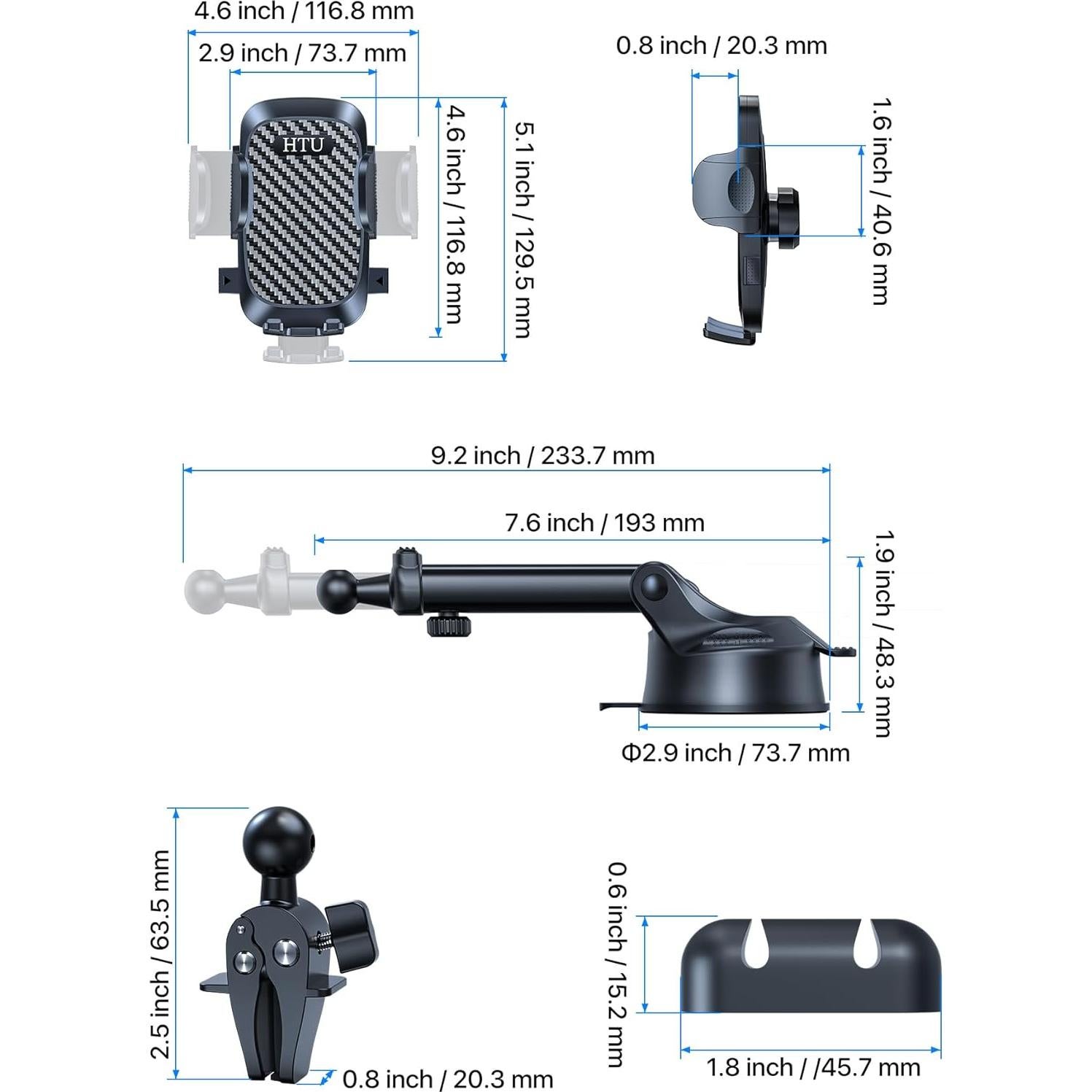 Soporte de Teléfono para Coche HTU 2025 Negro 45kg Antichoque