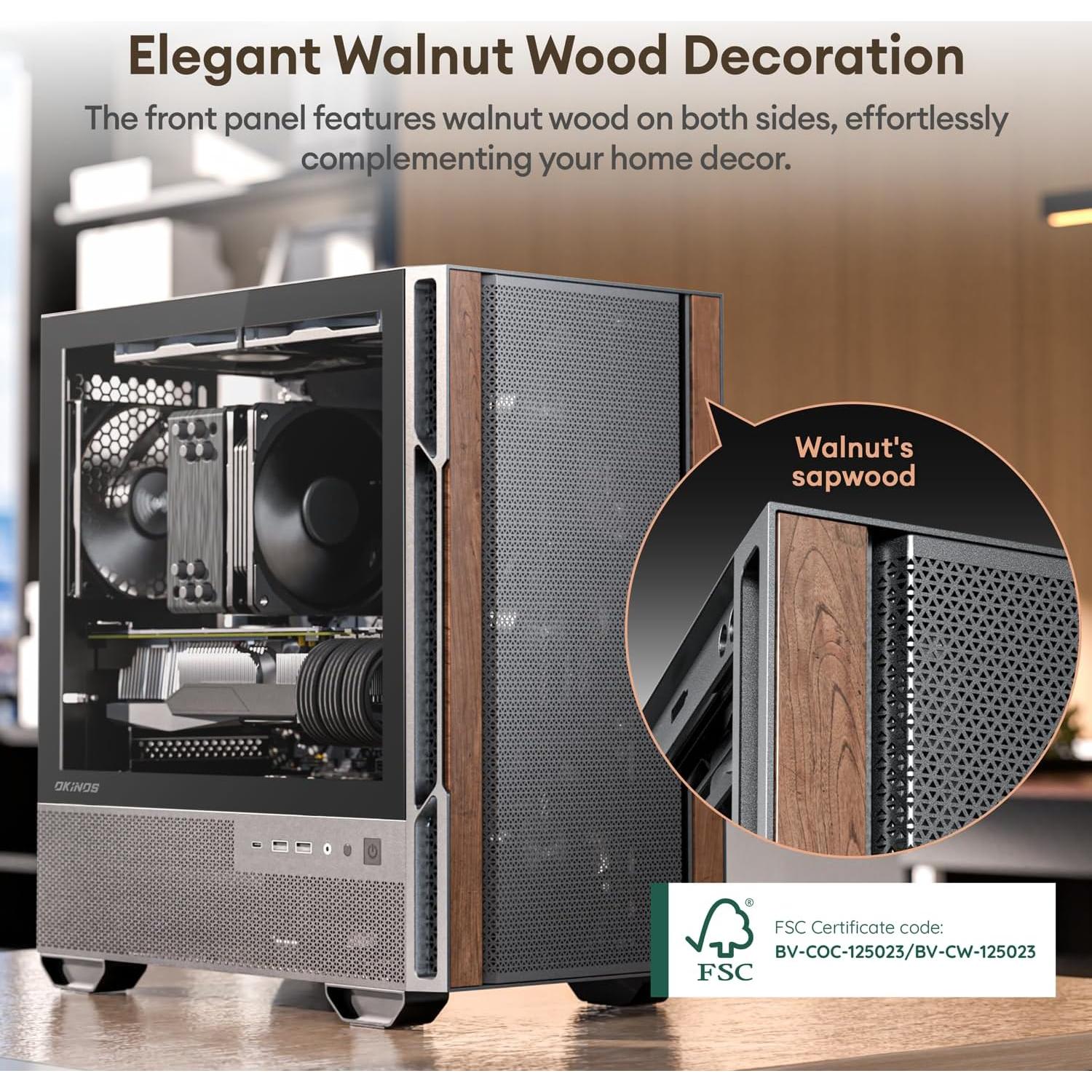 Caja Micro ATX Okinos Madera Nogal con Ventiladores 120mm