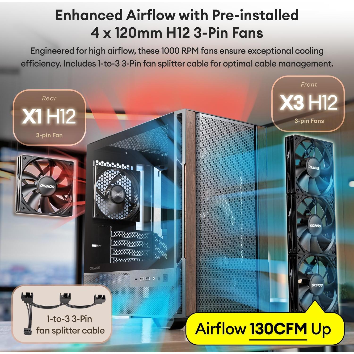 Caja Micro ATX Okinos Madera Nogal con Ventiladores 120mm