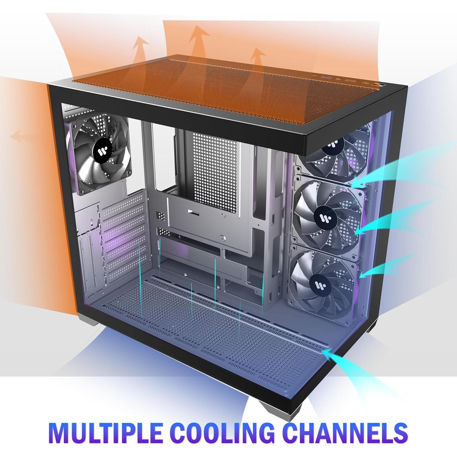 Caja de PC KEDIERS K4 ATX con 4 Ventiladores y Vidrio Templado