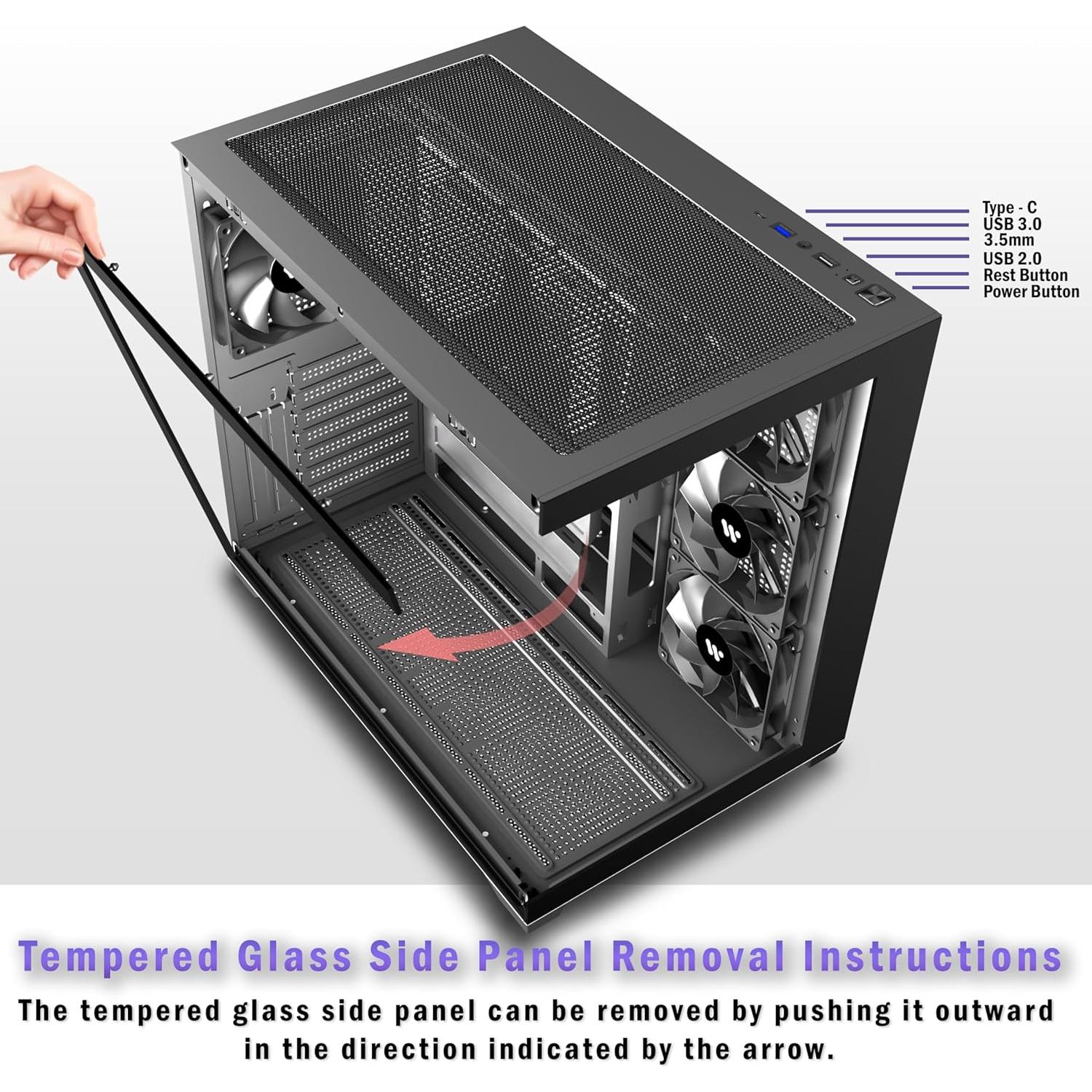 Caja de PC KEDIERS K4 ATX con 4 Ventiladores y Vidrio Templado